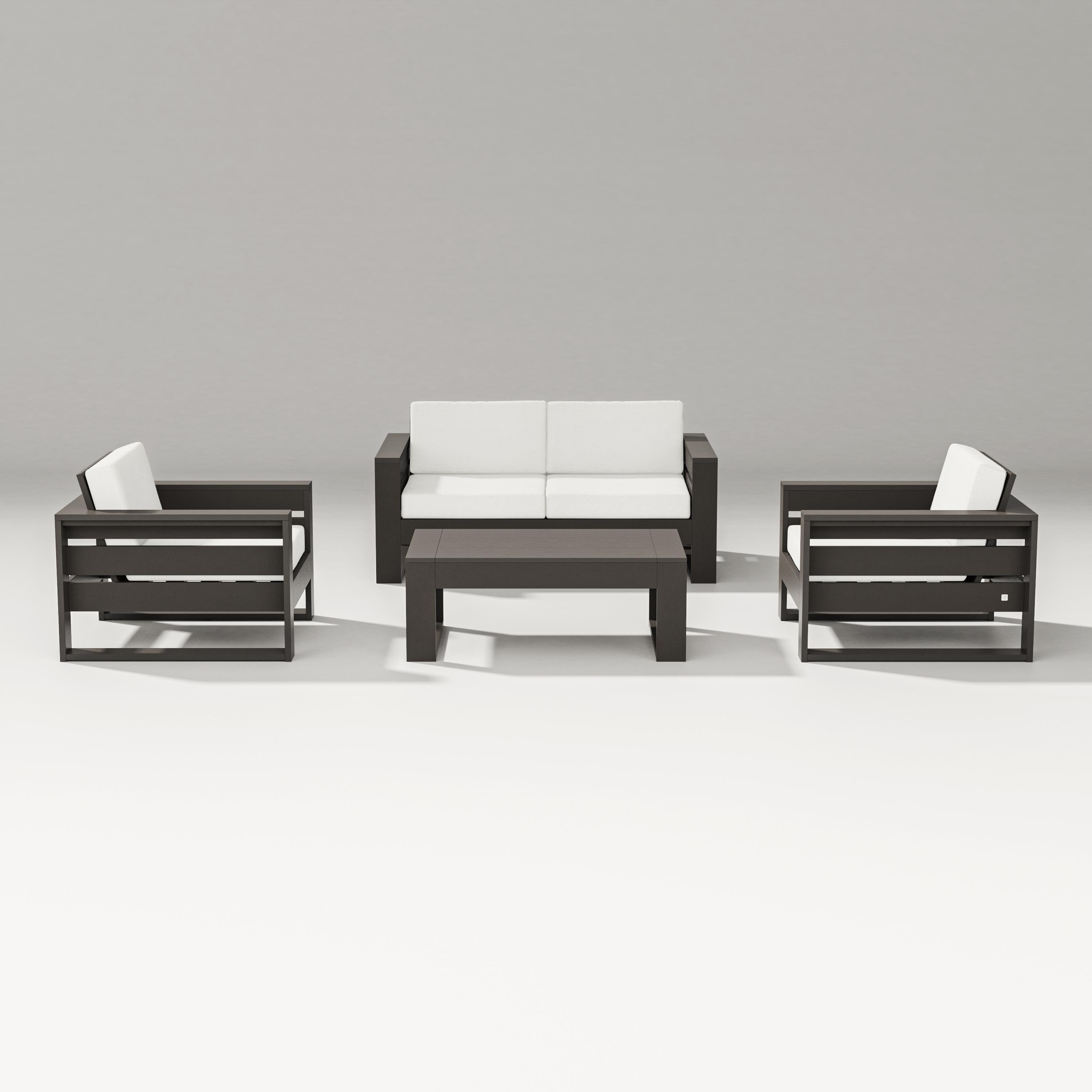PW Designer Series Latitude 4-Piece Lounge Loveseat Set in Vintage Coffee / Natural Linen