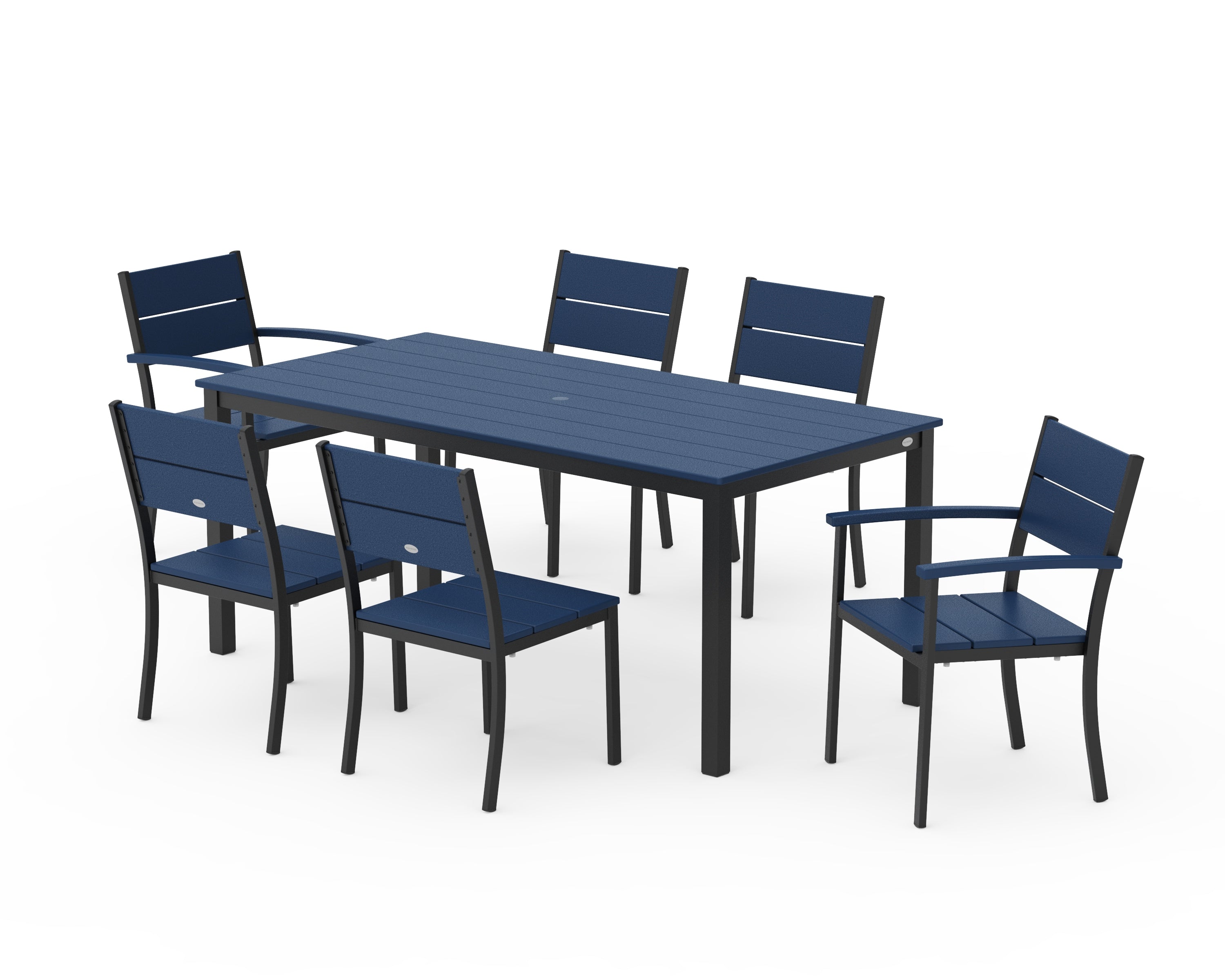 POLYWOOD Main Street 7-Piece Dining Set in Black / Navy