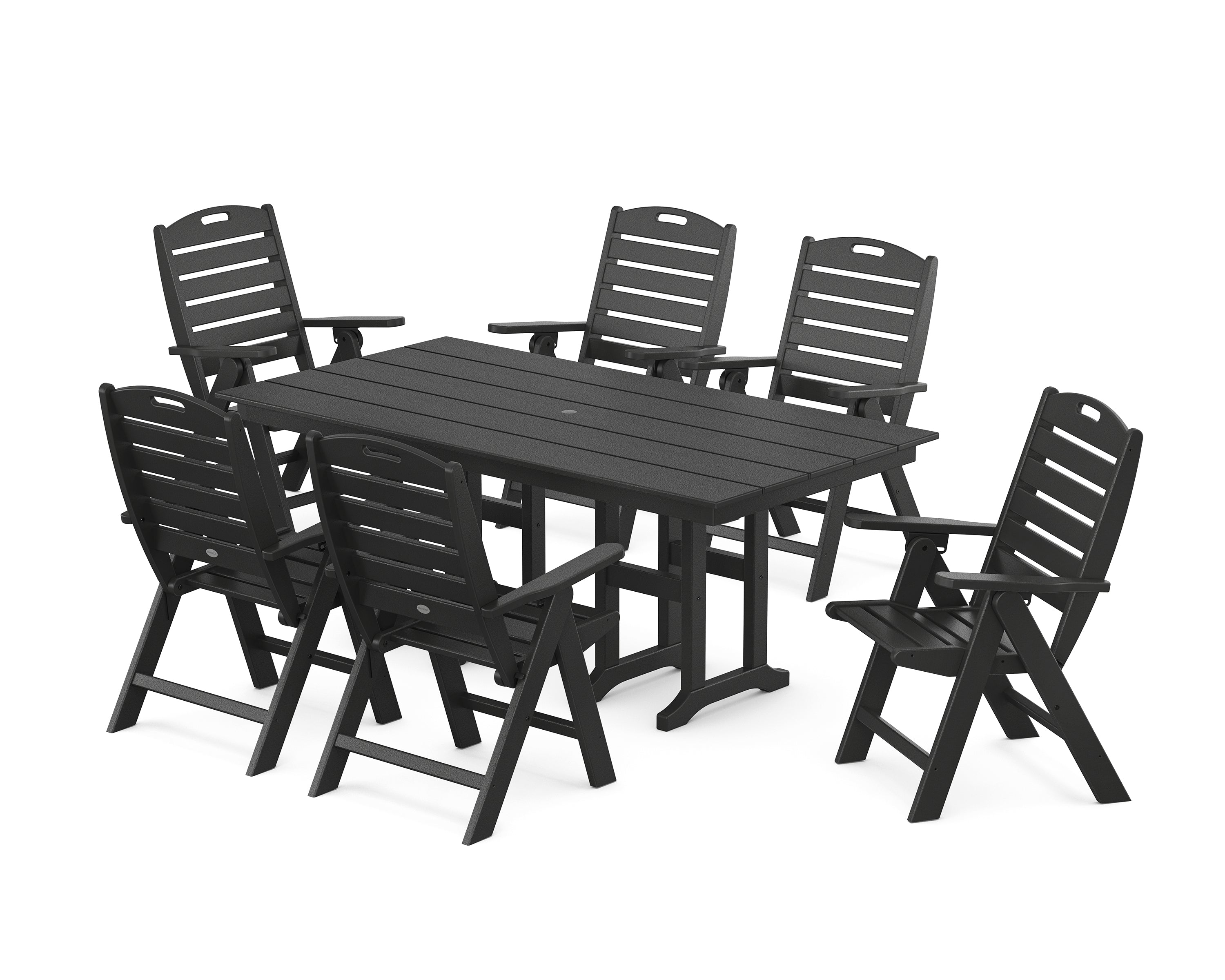 POLYWOOD Nautical Highback 7-Piece Farmhouse Dining Set in Black
