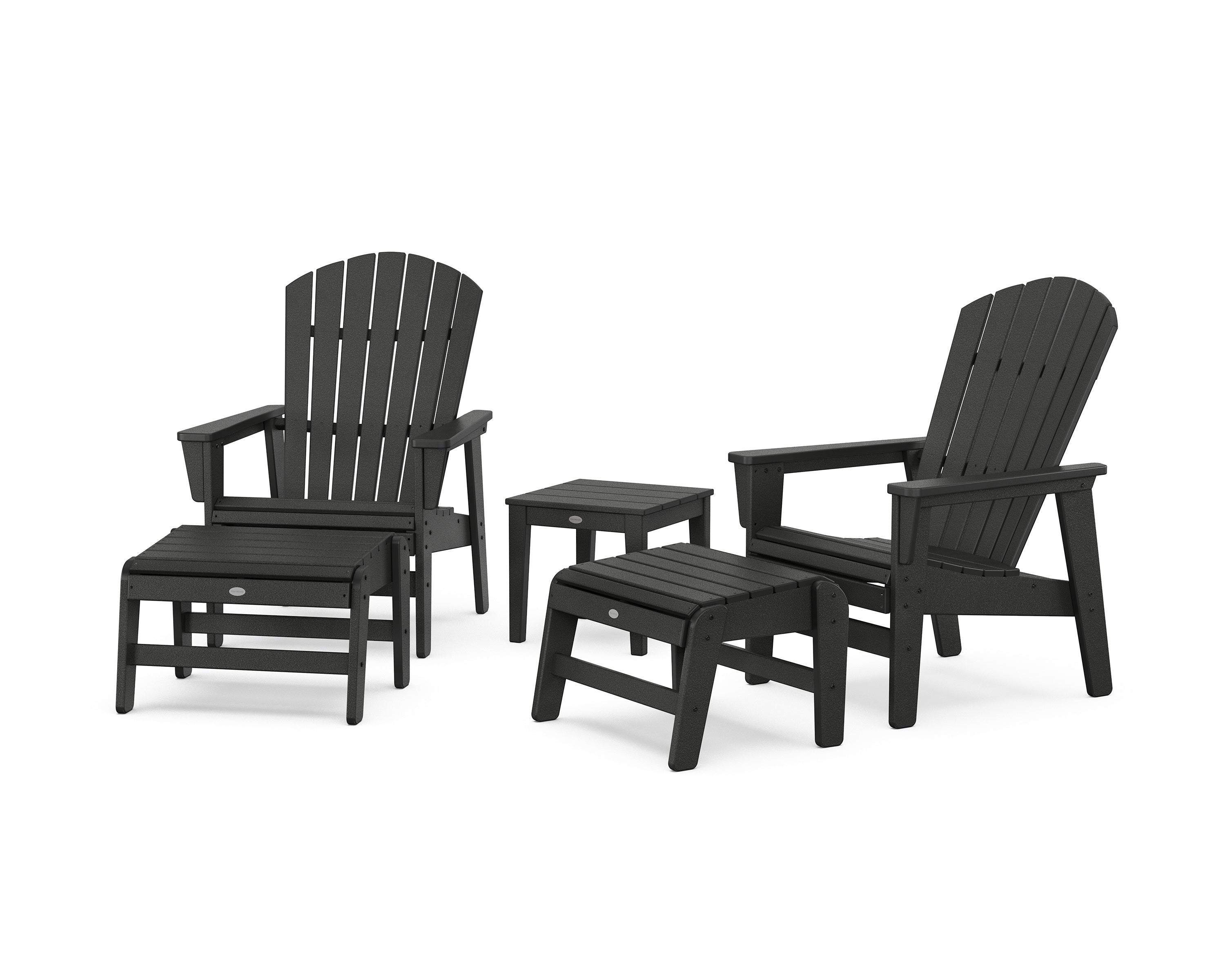 POLYWOOD 5-Piece Nautical Grand Upright Adirondack Set with Ottomans and Side Table in Black