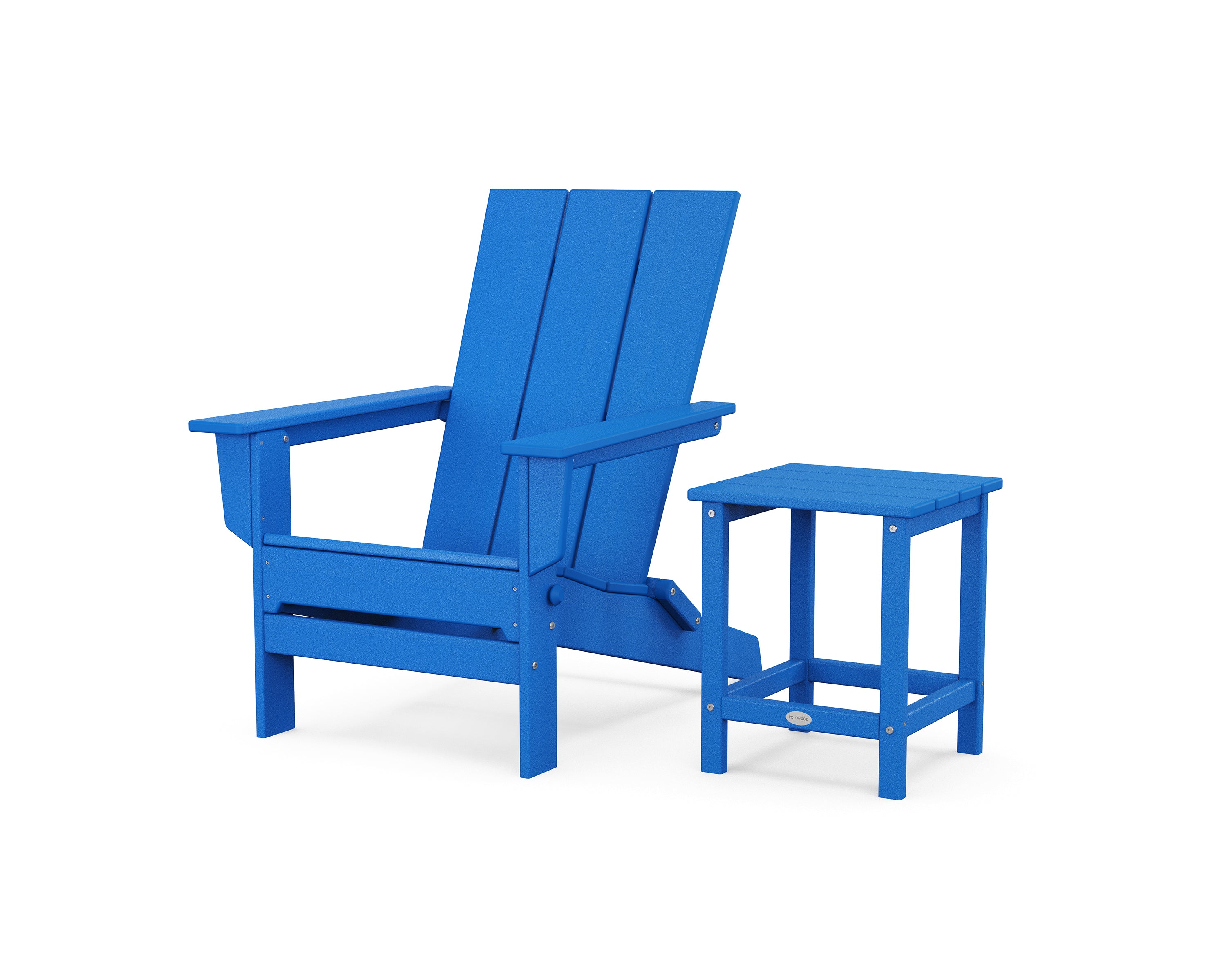 POLYWOOD Modern Studio Folding Adirondack Chair with Side Table in Pacific Blue