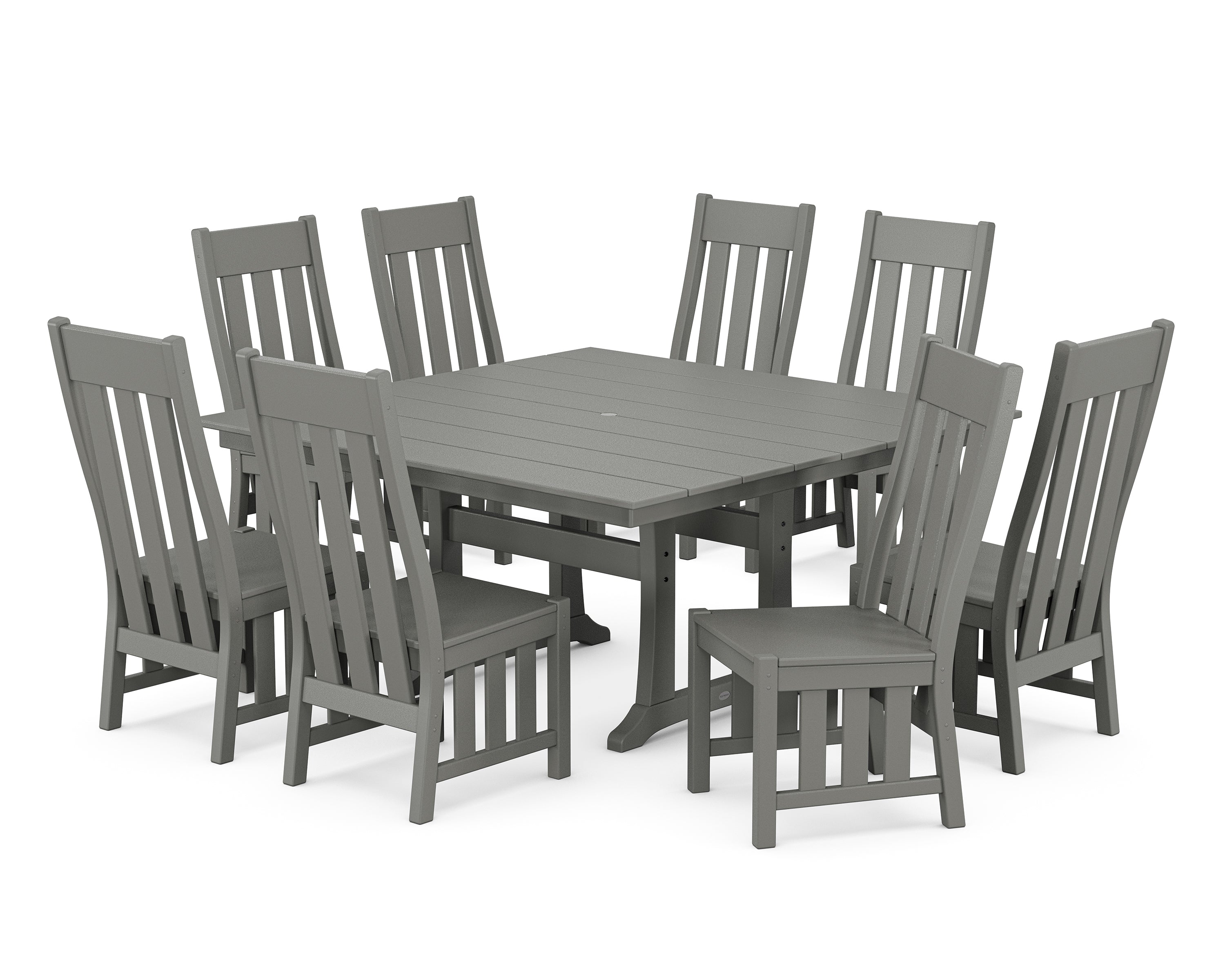 Martha Stewart by POLYWOOD Acadia Side Chair 9-Piece Square Farmhouse Dining Set with Trestle Legs in Slate Grey