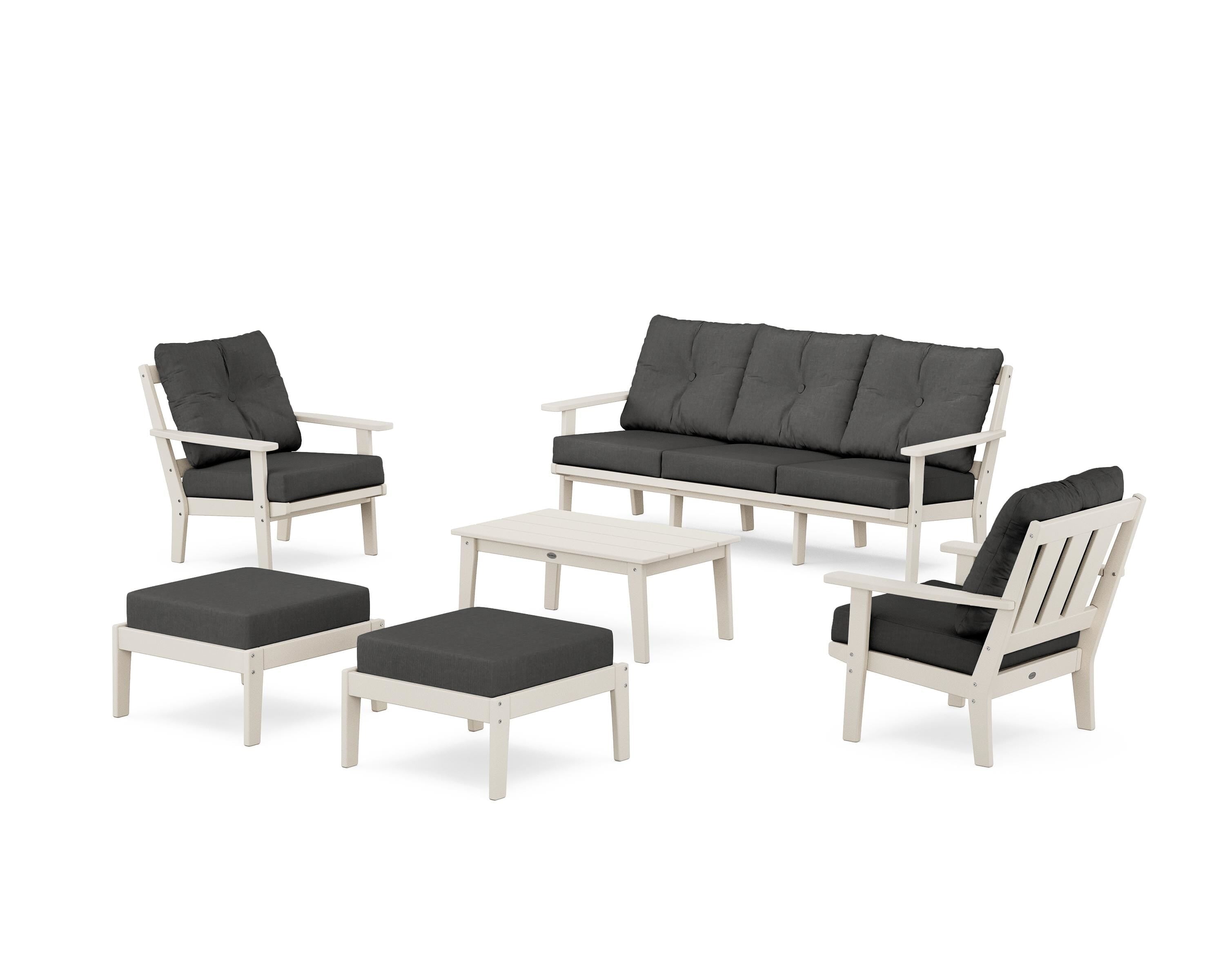 POLYWOOD Oxford 6-Piece Lounge Sofa Set in Sand / Spectrum Carbon
