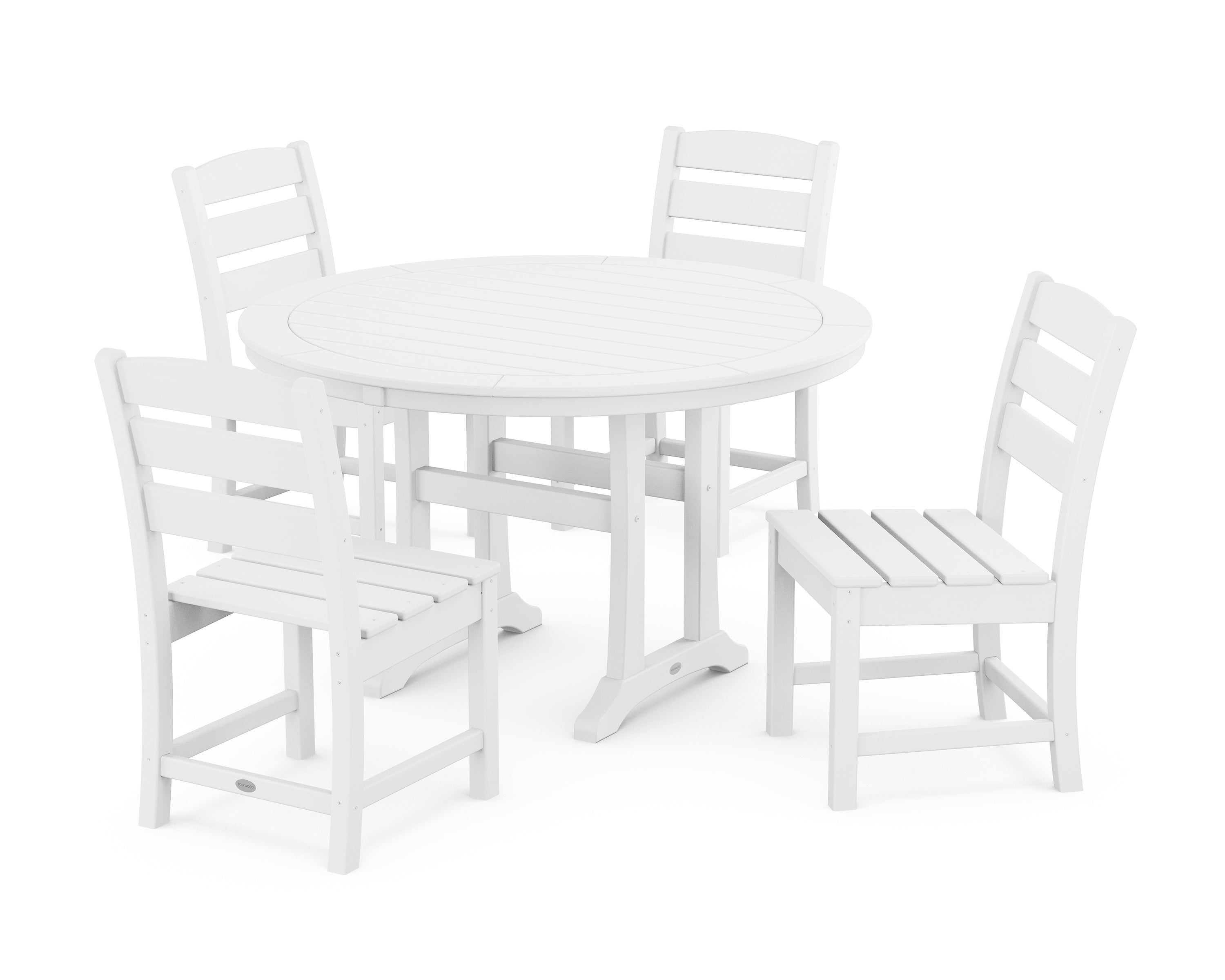 POLYWOOD® Lakeside Side Chair 5-Piece Round Dining Set With Trestle Legs in White
