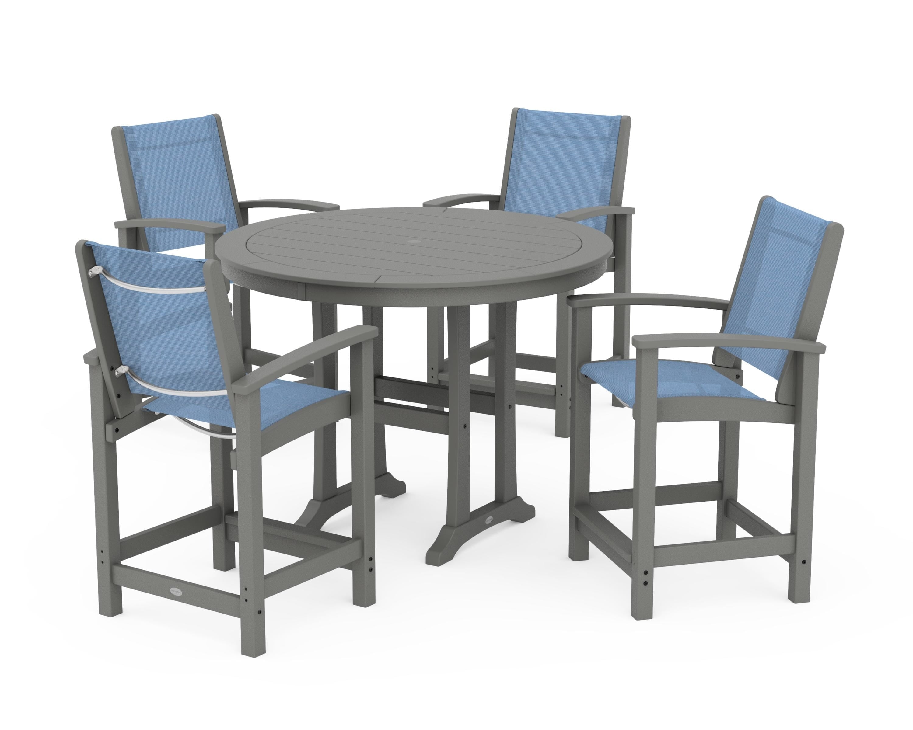 POLYWOOD Coastal 5-Piece Counter Set in Slate Grey / Poolside Sling