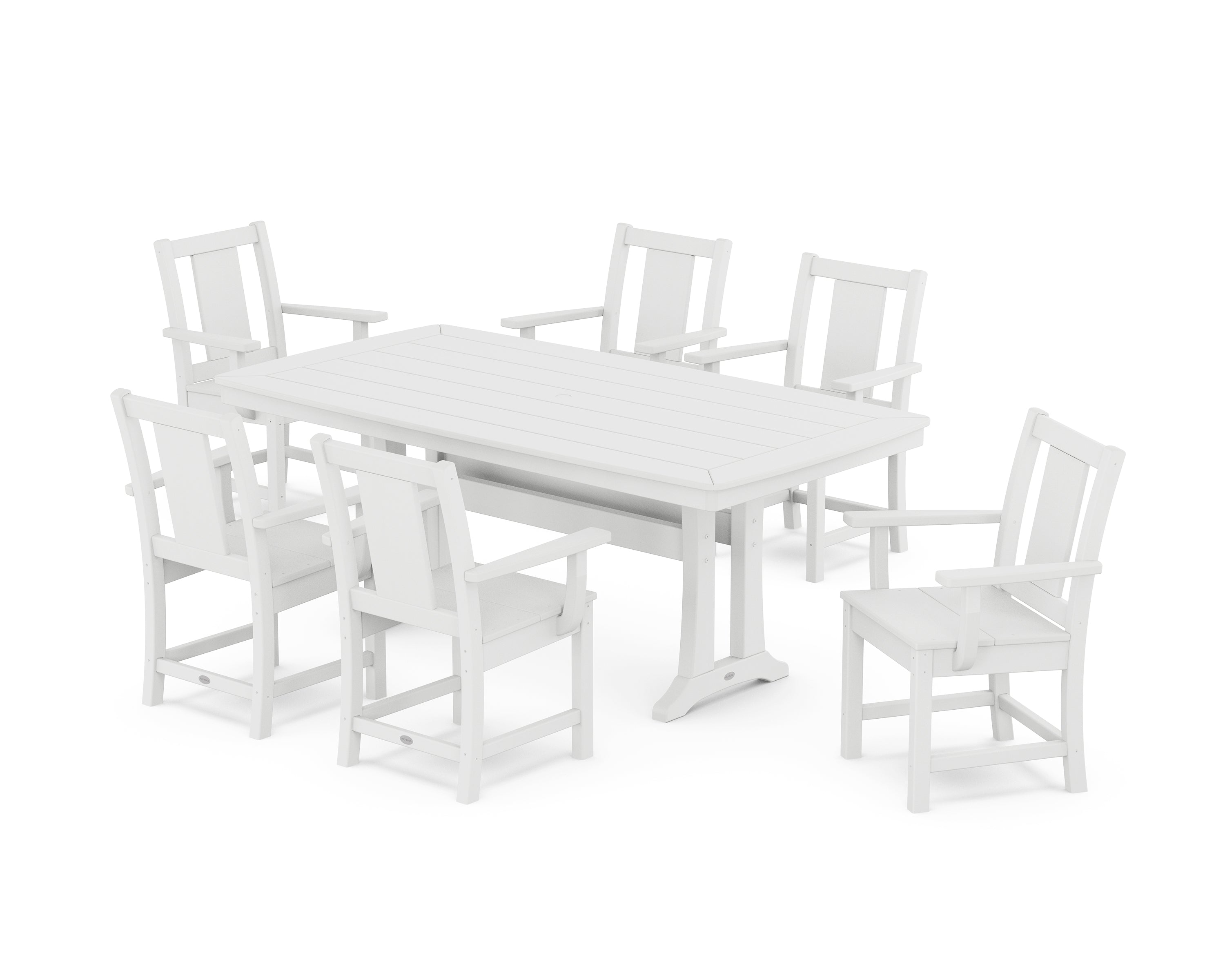 POLYWOOD Prairie Arm Chair 7-Piece Dining Set with Trestle Legs in White