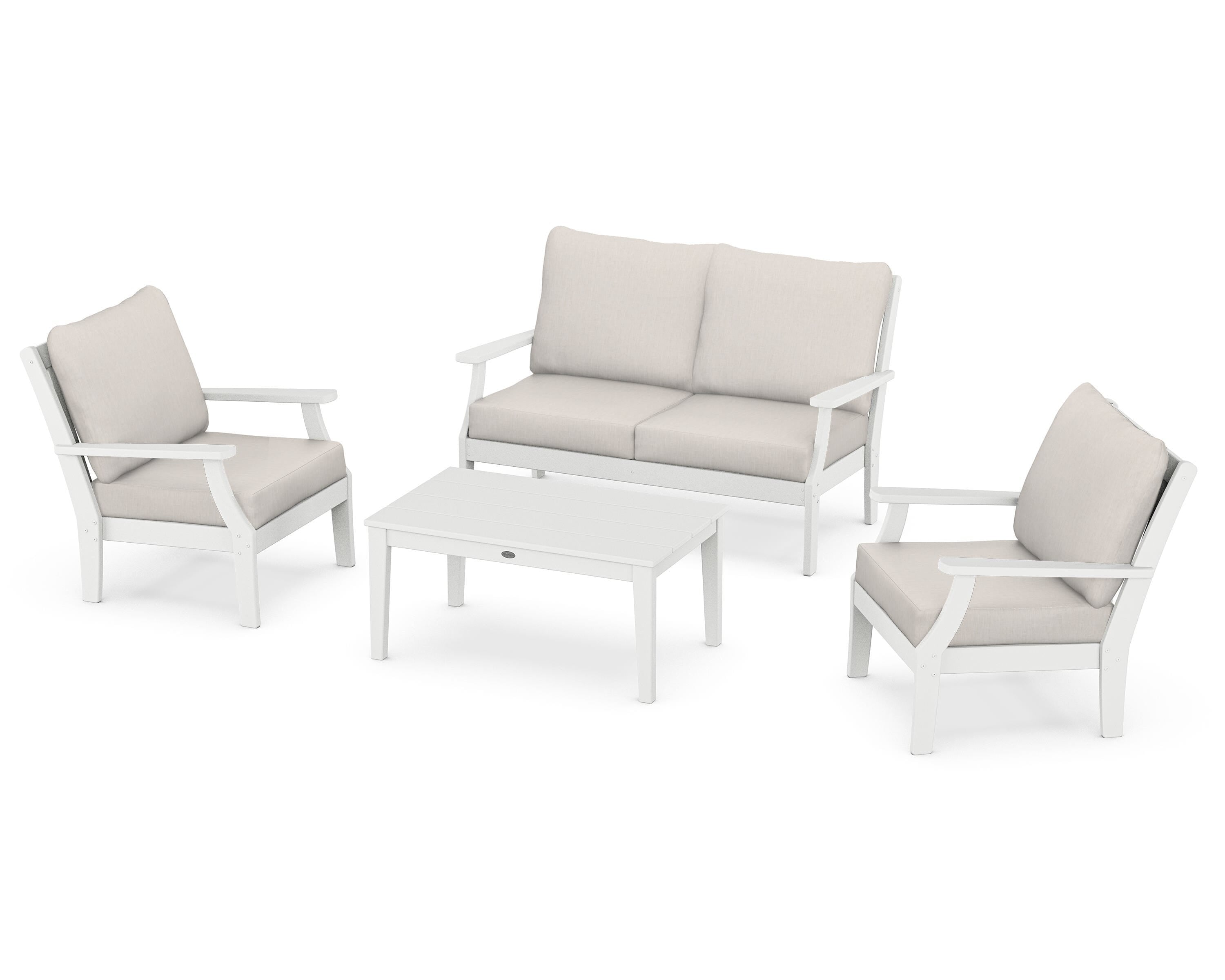 POLYWOOD Braxton 4-Piece Deep Seating Chair Set in White / Cast Ash
