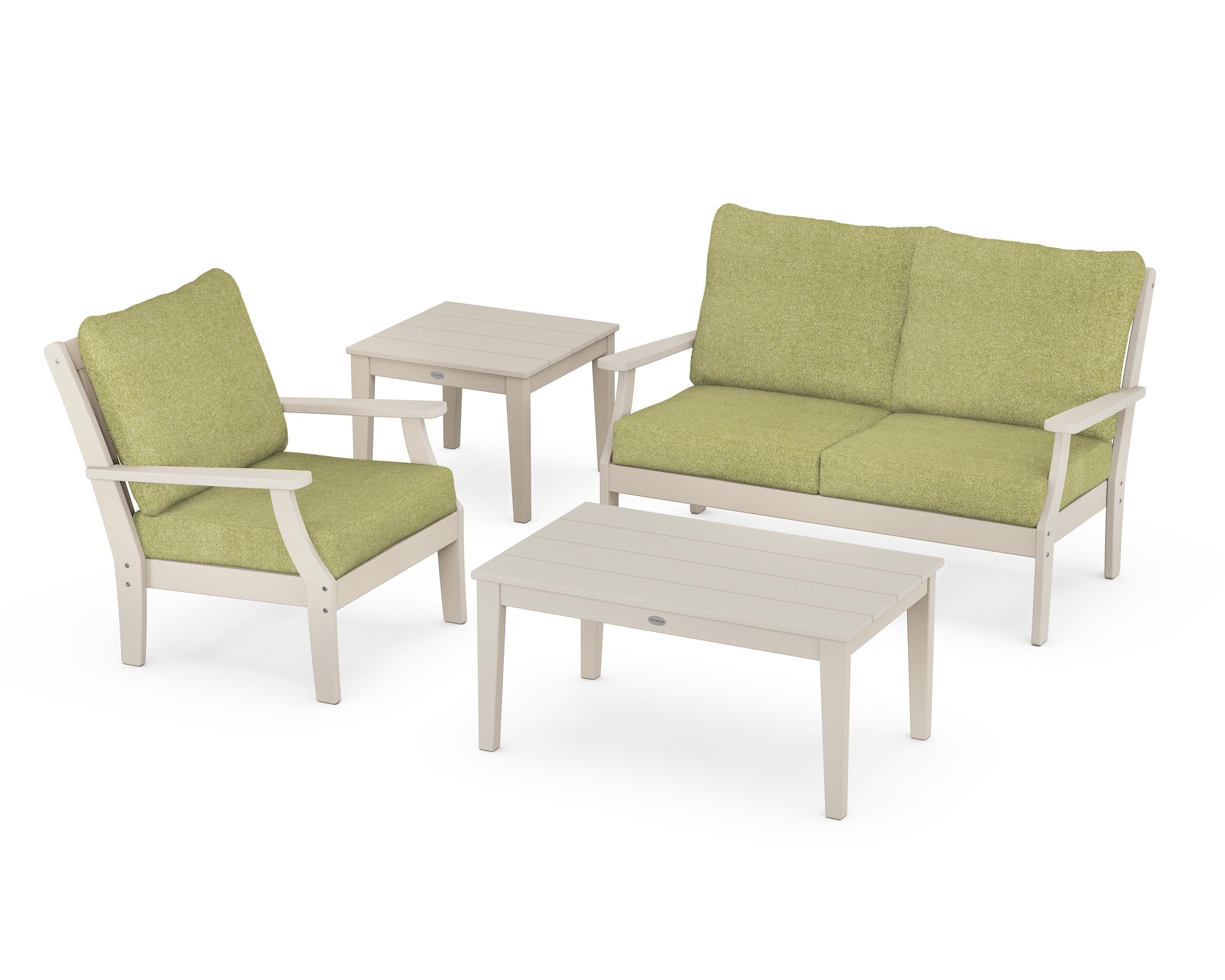 POLYWOOD Braxton 4-Piece Deep Seating Set in Sand / Chartreuse Boucle