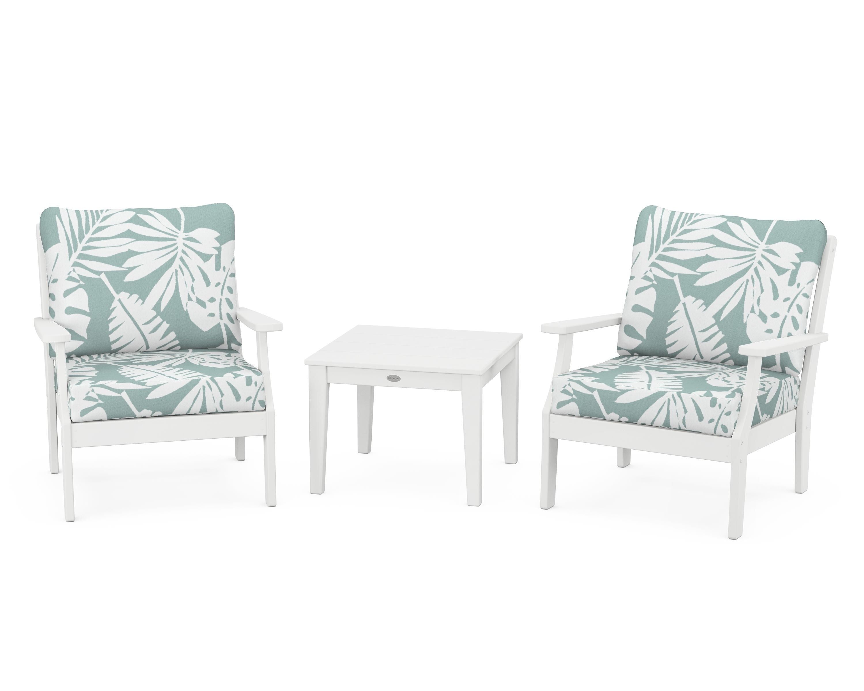 POLYWOOD Braxton 3-Piece Deep Seating Set in White / Leaf Glacier Spa