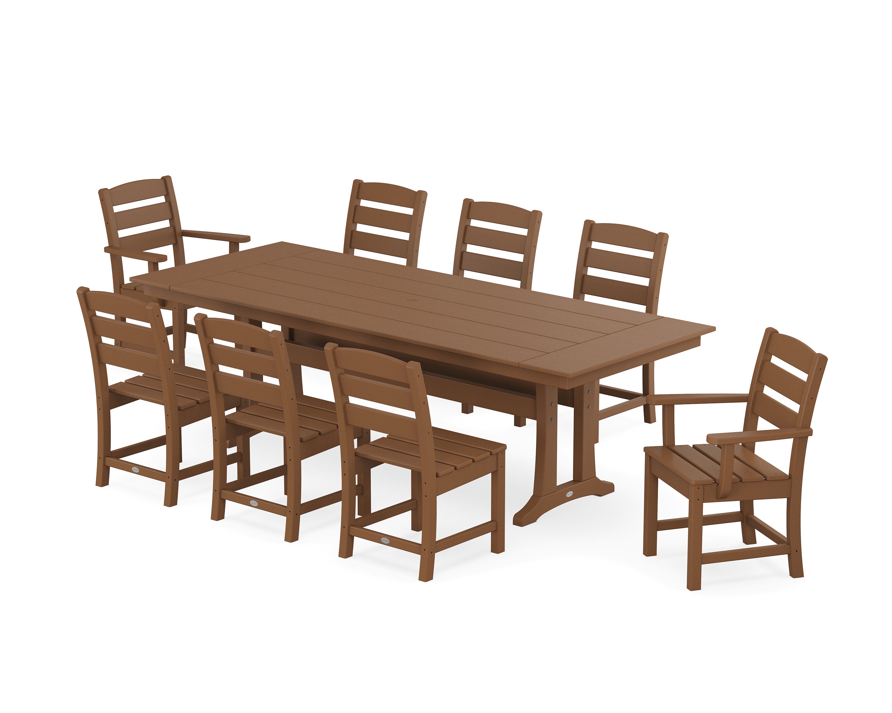 POLYWOOD Lakeside 9-Piece Farmhouse Dining Set with Trestle Legs in Teak