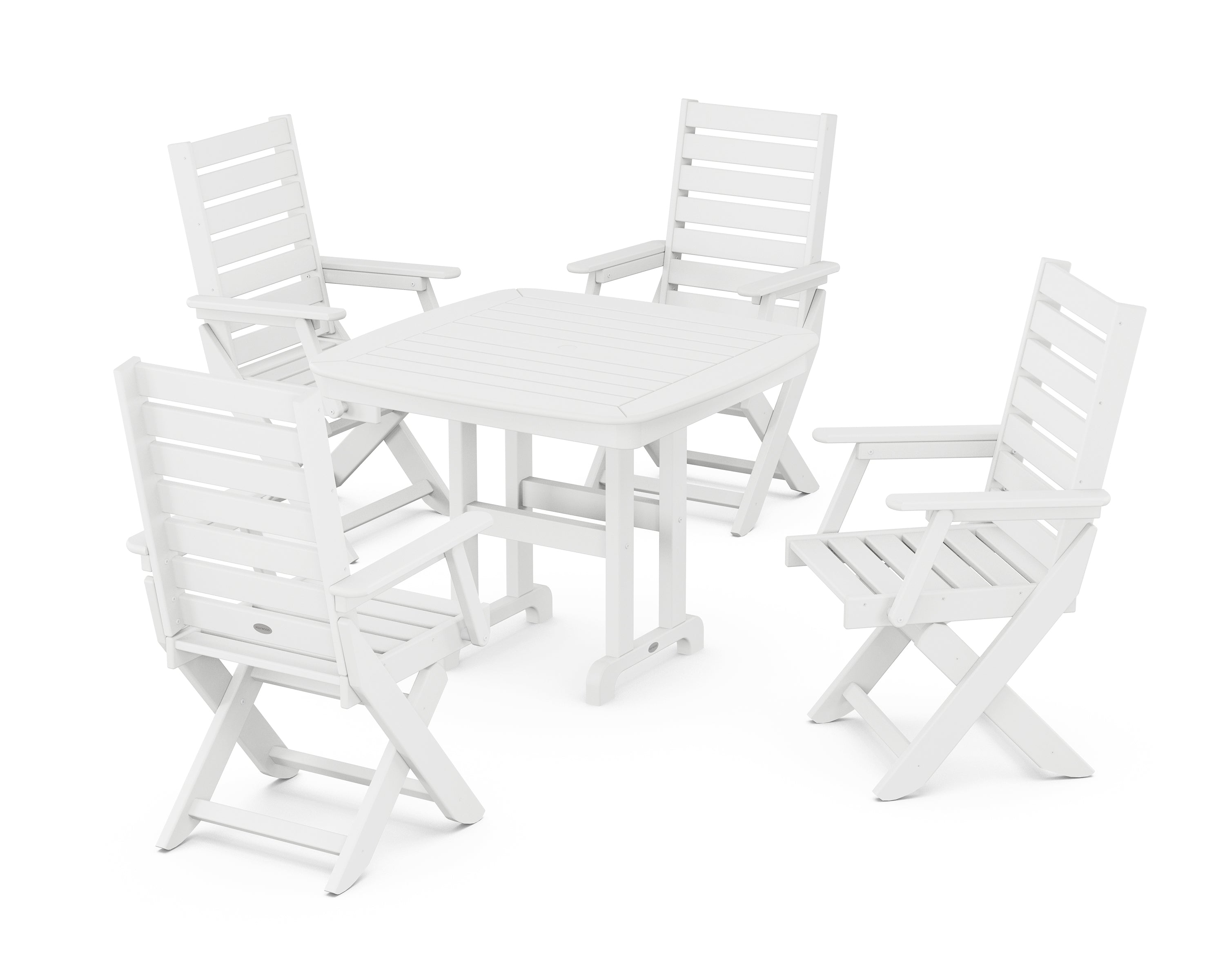 POLYWOOD Captain Folding Chair 5-Piece Dining Set in White