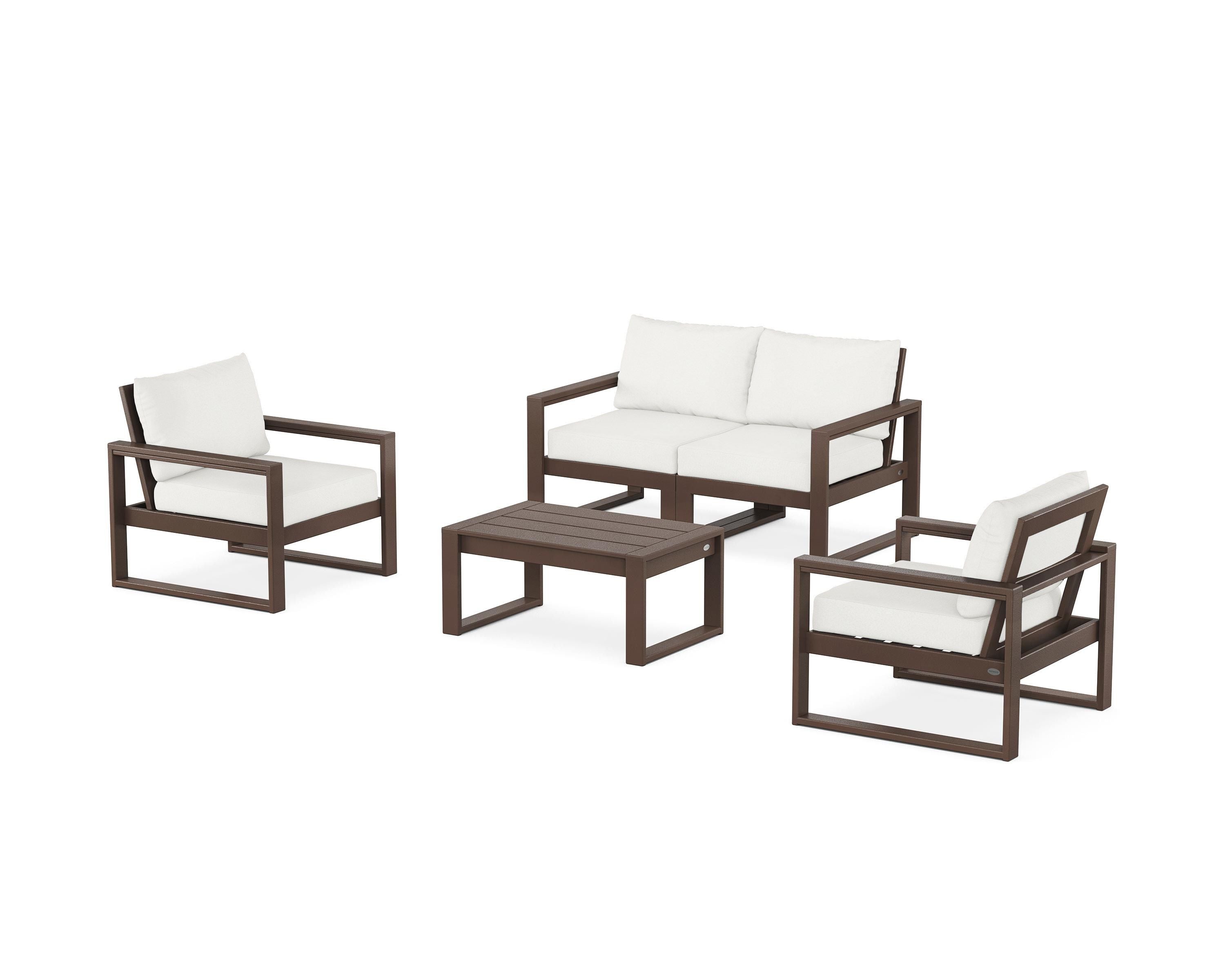POLYWOOD EDGE Sectional 4-Piece Deep Seating Set with Loveseat in Mahogany / Natural Linen