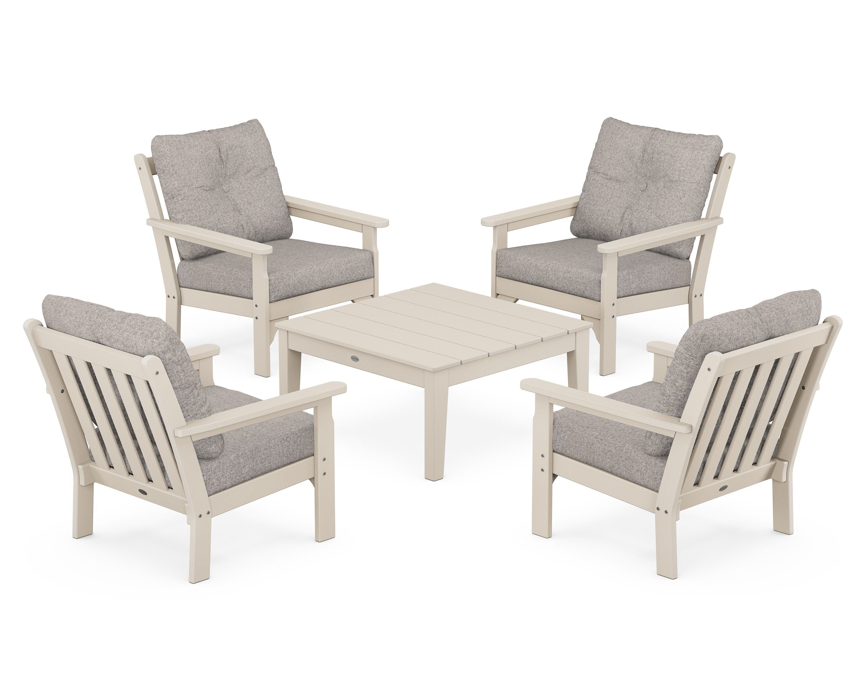 POLYWOOD Vineyard 5-Piece Deep Seating Conversation Set in Sand / Weathered Tweed
