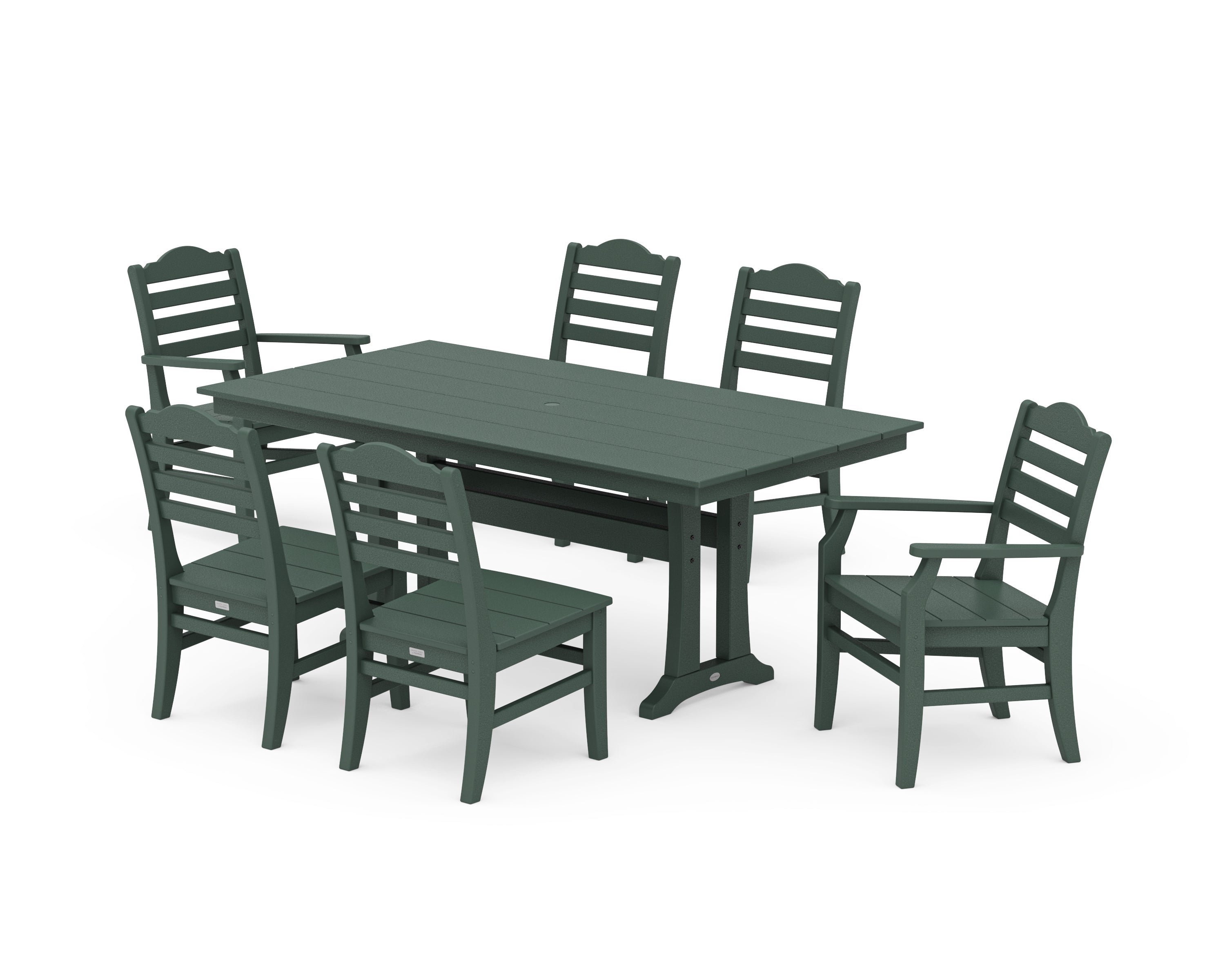 POLYWOOD Savannah 7-Piece Farmhouse Dining Set with Trestle Legs in Green