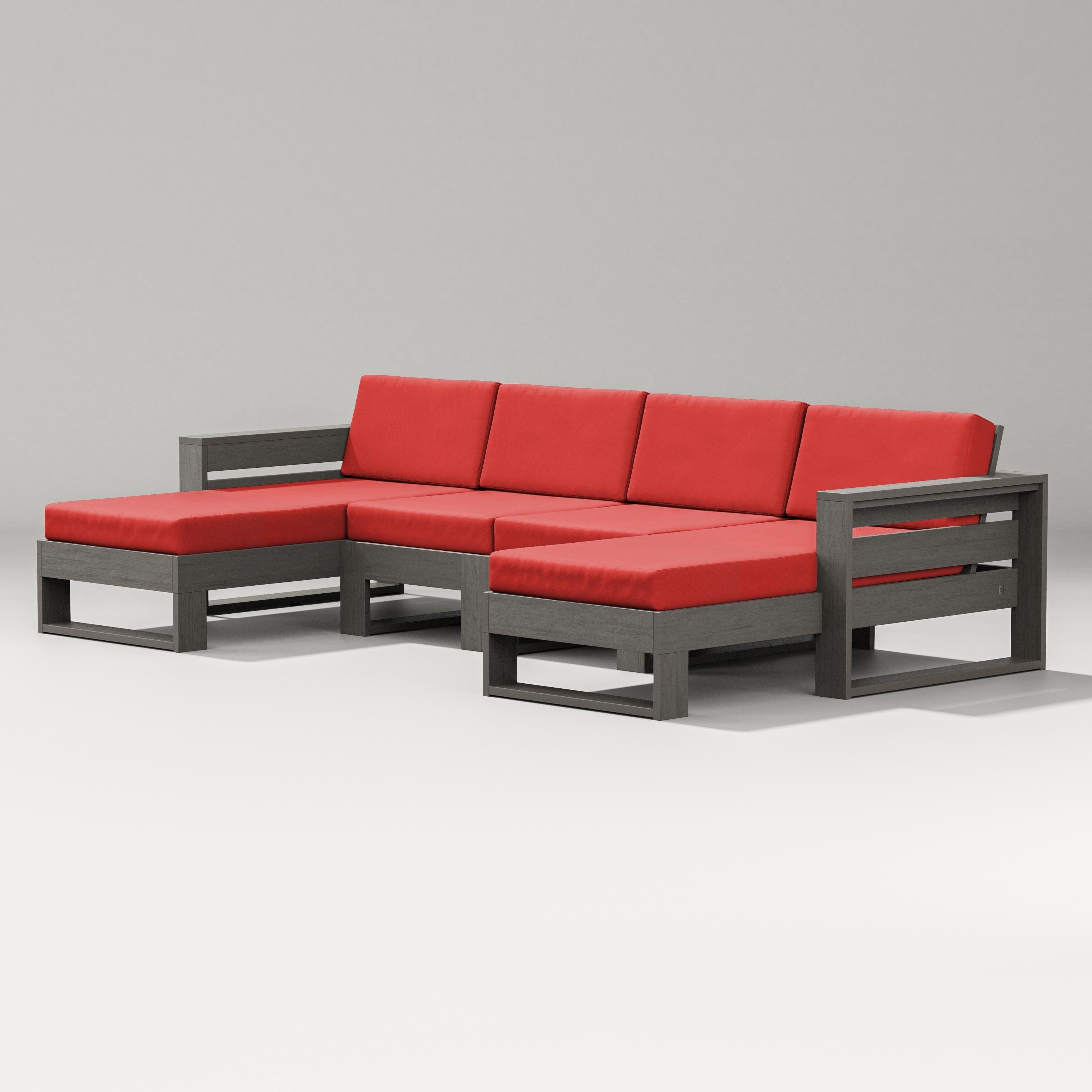 PW Designer Series Latitude Double Chaise Sectional in Driftwood / Crimson Linen