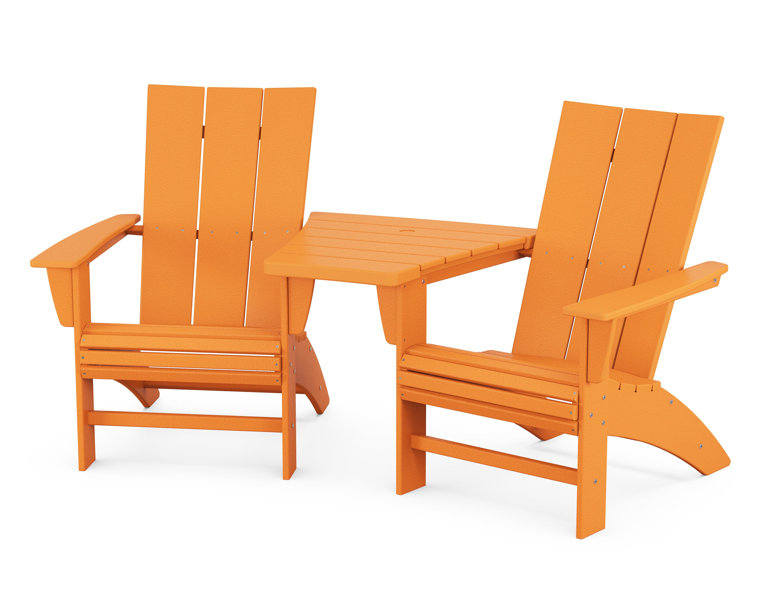 POLYWOOD® Modern 3-Piece Curveback Adirondack Set with Angled Connecting Table in Tangerine