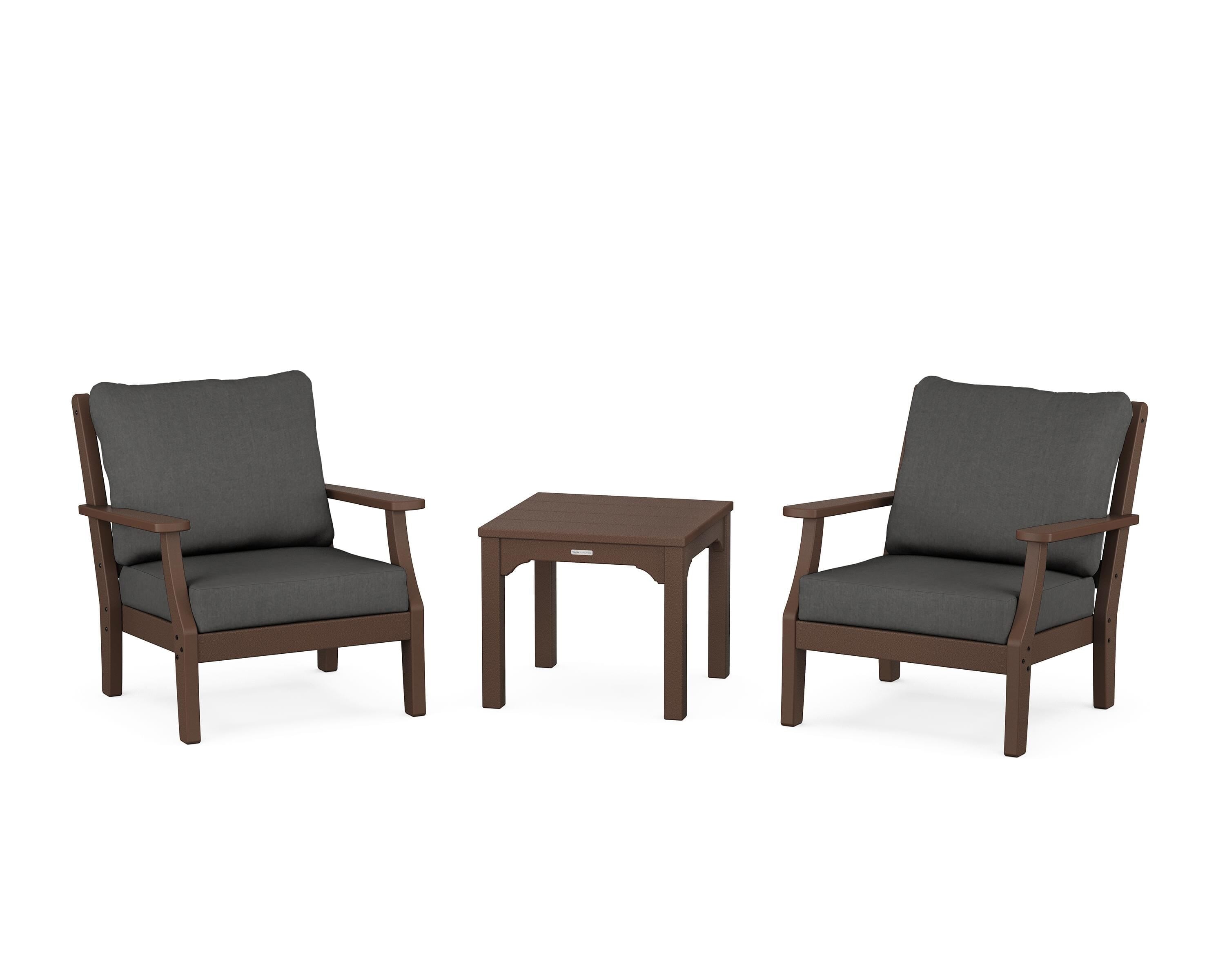 Martha Stewart by POLYWOOD Chinoiserie 3-Piece Deep Seating Set in Mahogany / Spectrum Carbon