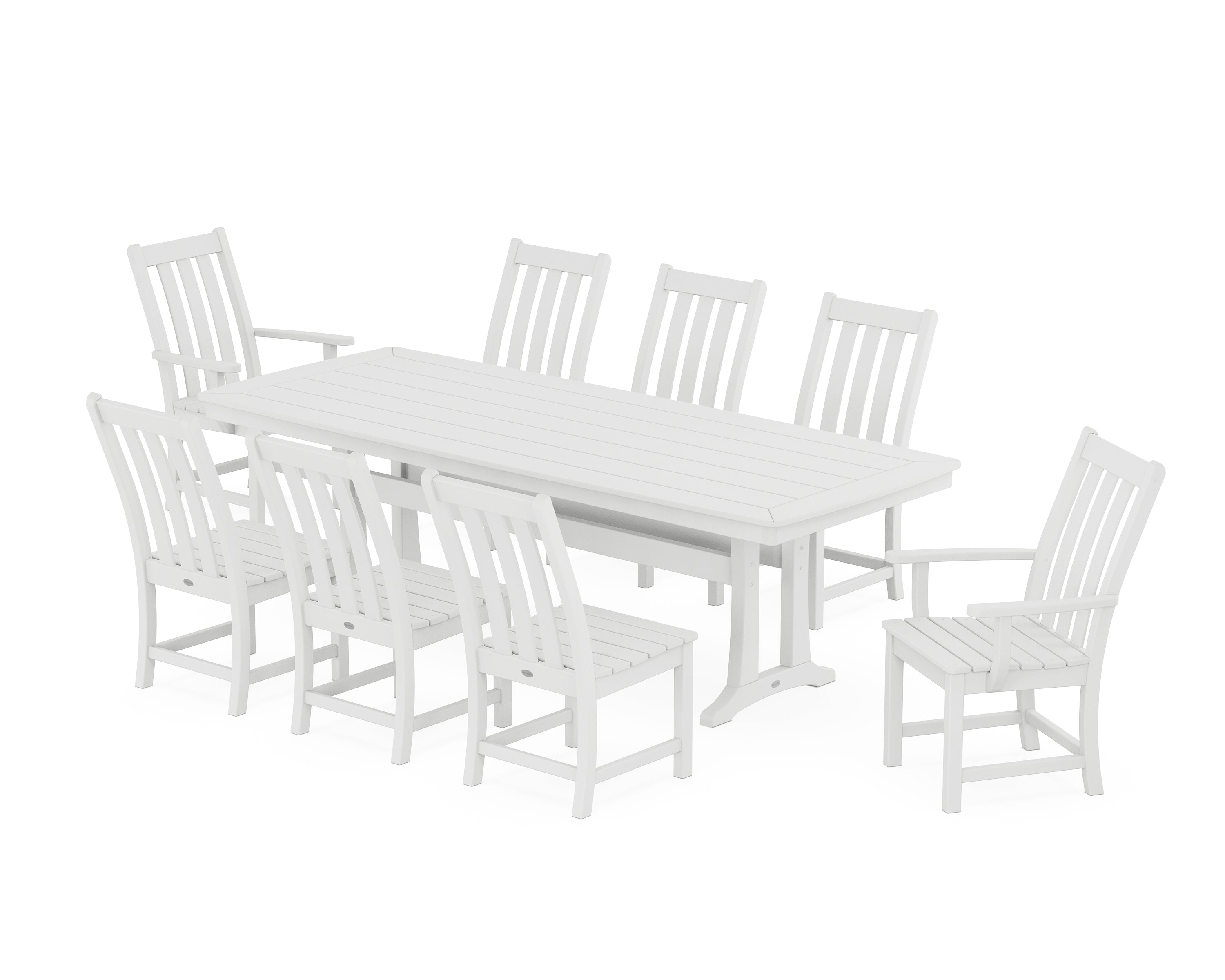 POLYWOOD® Vineyard 9-Piece Dining Set with Trestle Legs in White
