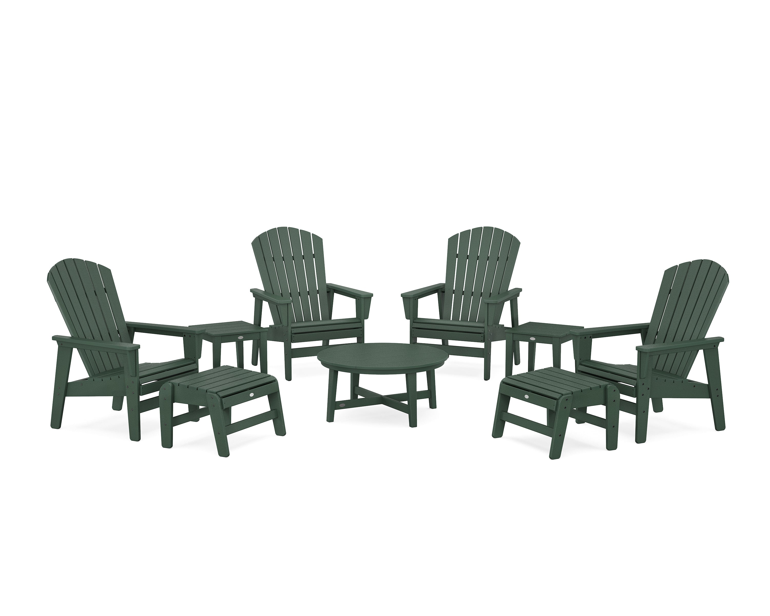 POLYWOOD® Nautical Grand Upright Adirondack 9-Piece Conversation Set in Green