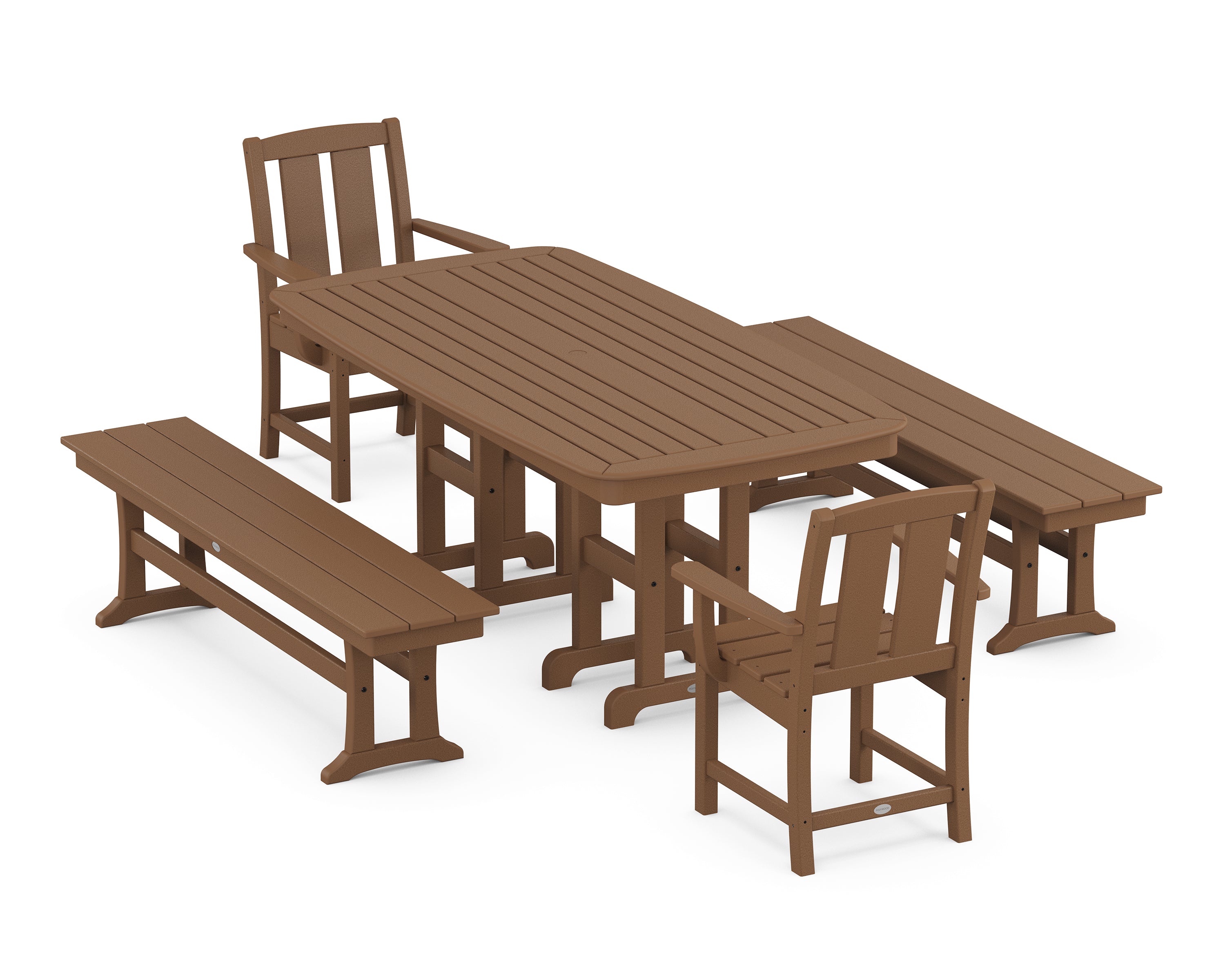POLYWOOD Mission 5-Piece Dining Set with Benches in Teak