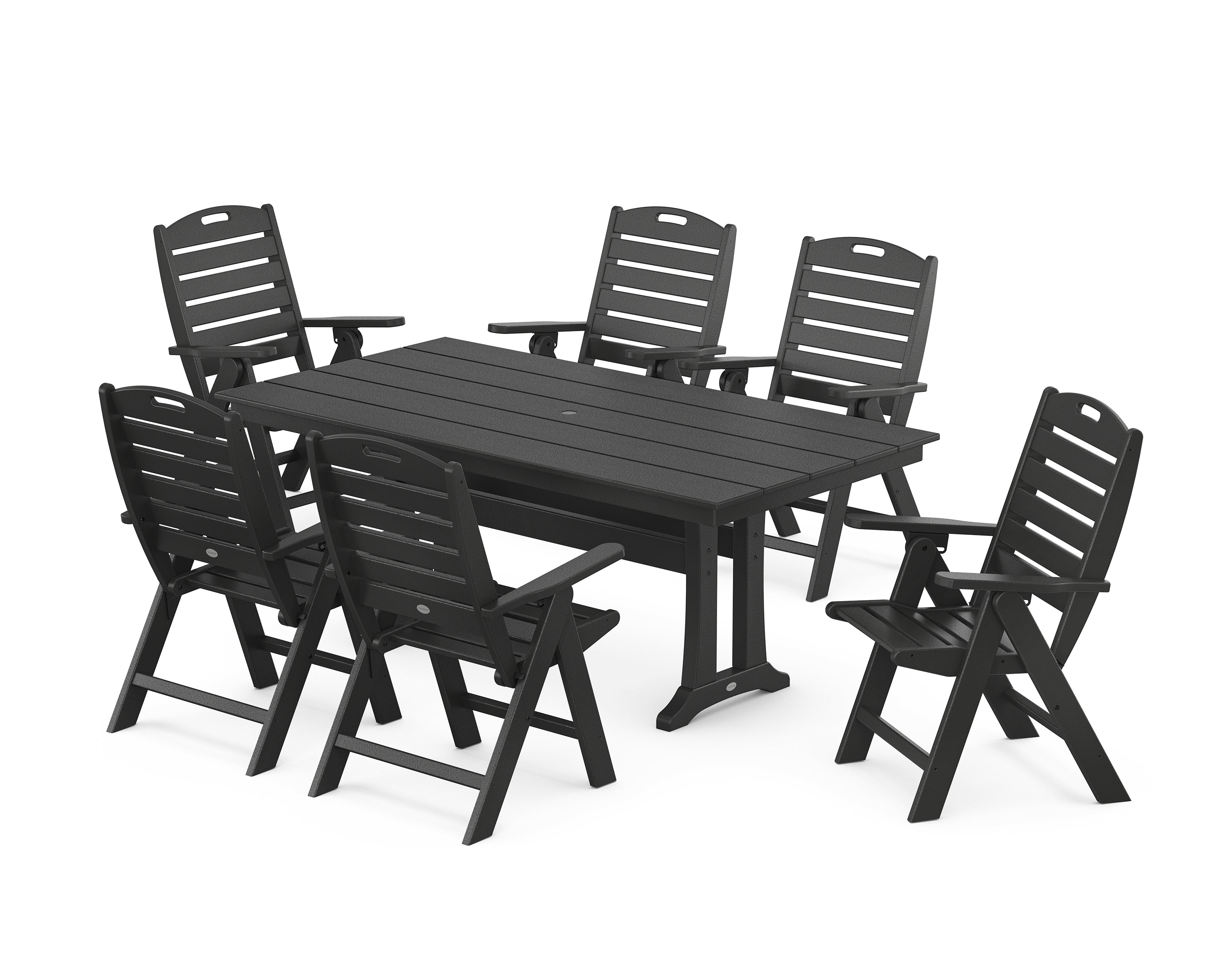 POLYWOOD Nautical Highback 7-Piece Farmhouse Dining Set with Trestle Legs in Black
