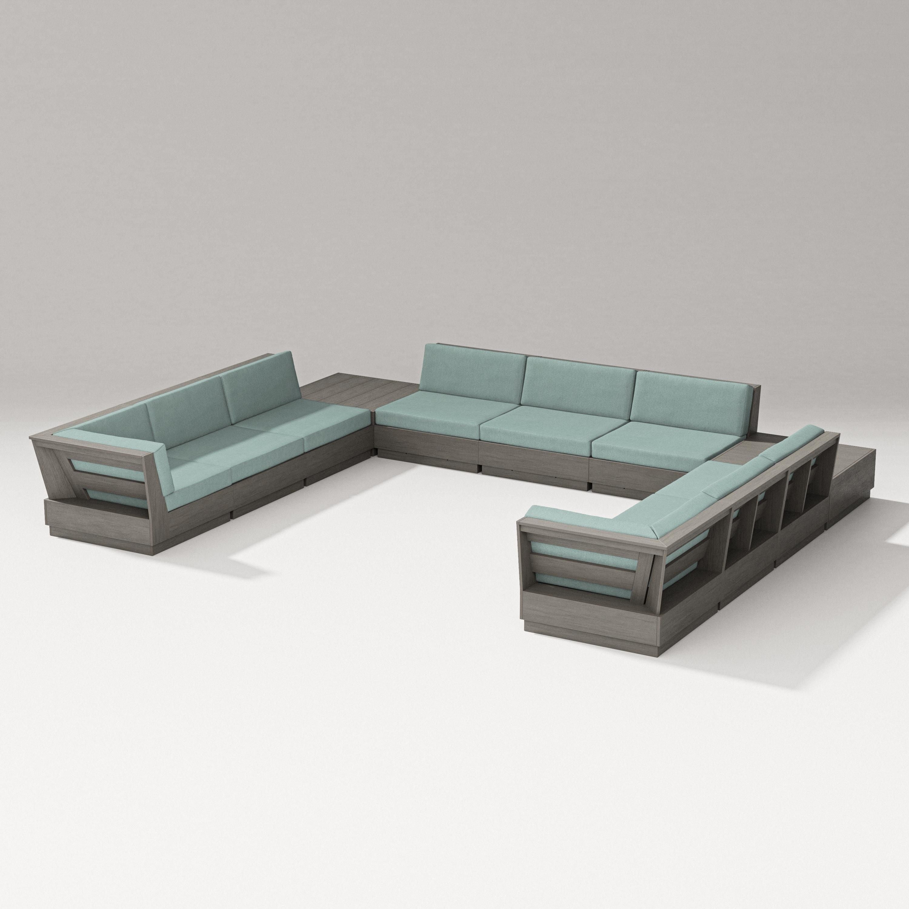 PW Designer Series Elevate 11-Piece U-Shaped Sofa Sectional in Driftwood / Glacier Spa