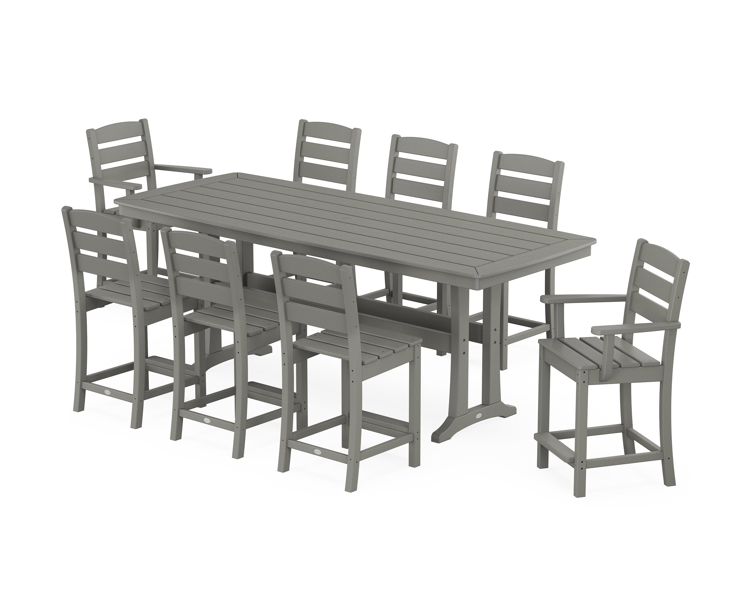 POLYWOOD Lakeside 9-Piece Counter Set with Trestle Legs in Slate Grey