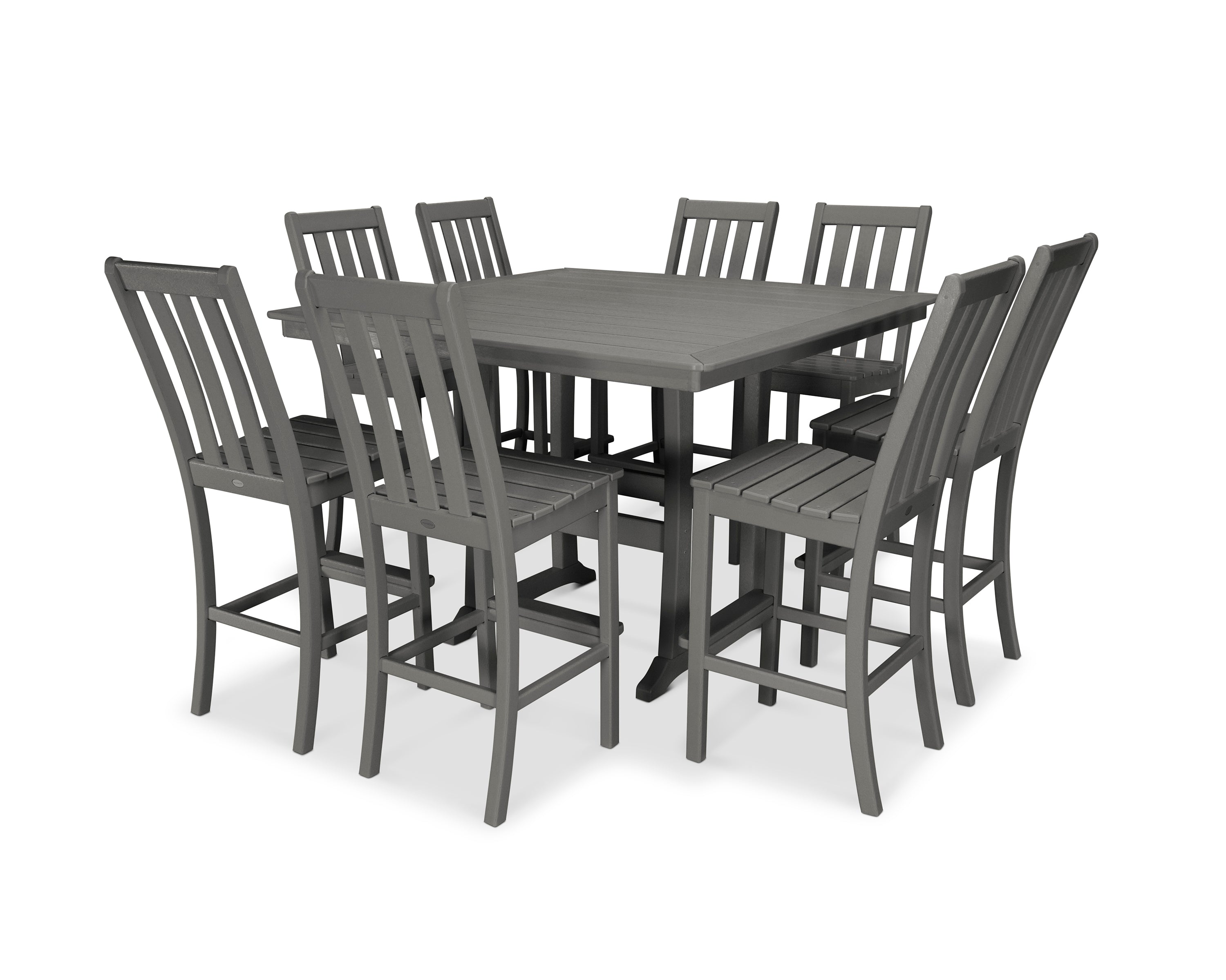 POLYWOOD Vineyard 9-Piece Nautical Trestle Bar Set in Slate Grey