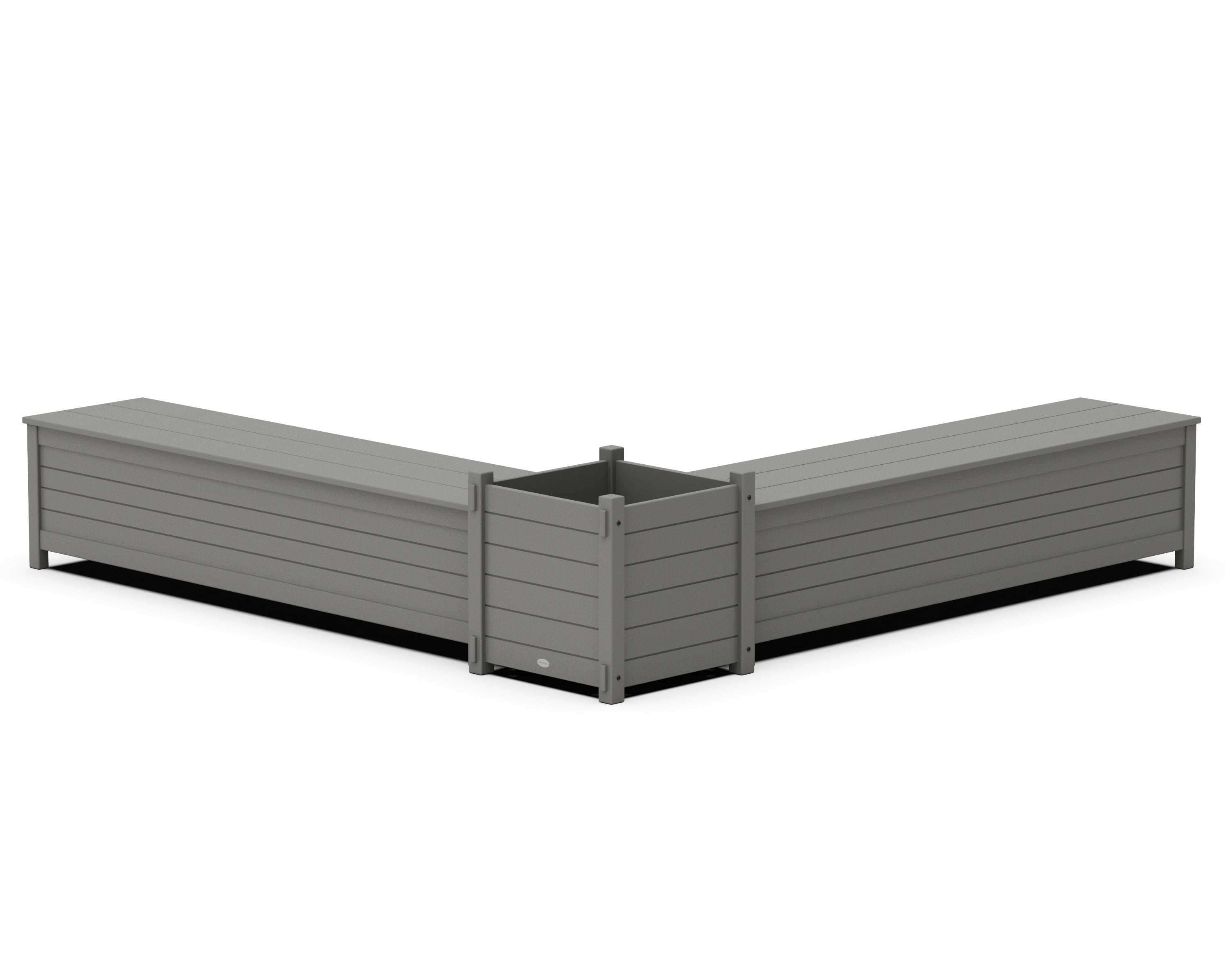 POLYWOOD 72" Nautical L- Shaped Planter Storage Bench Set- Large in Slate Grey