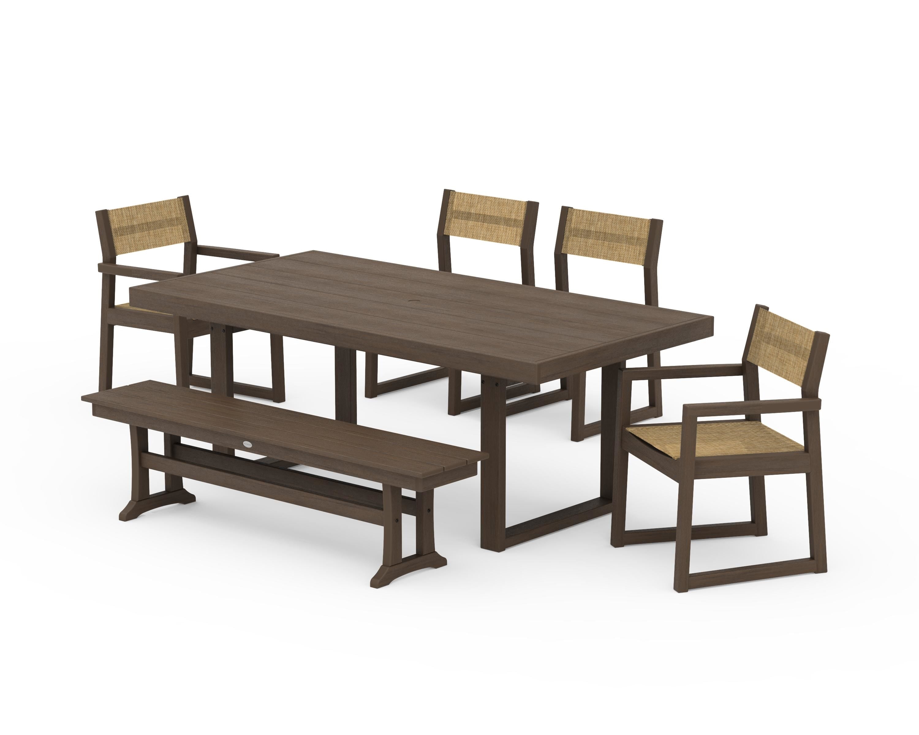 POLYWOOD EDGE Sling 6-Piece Dining Set with Bench in Kona / Burlap Sling