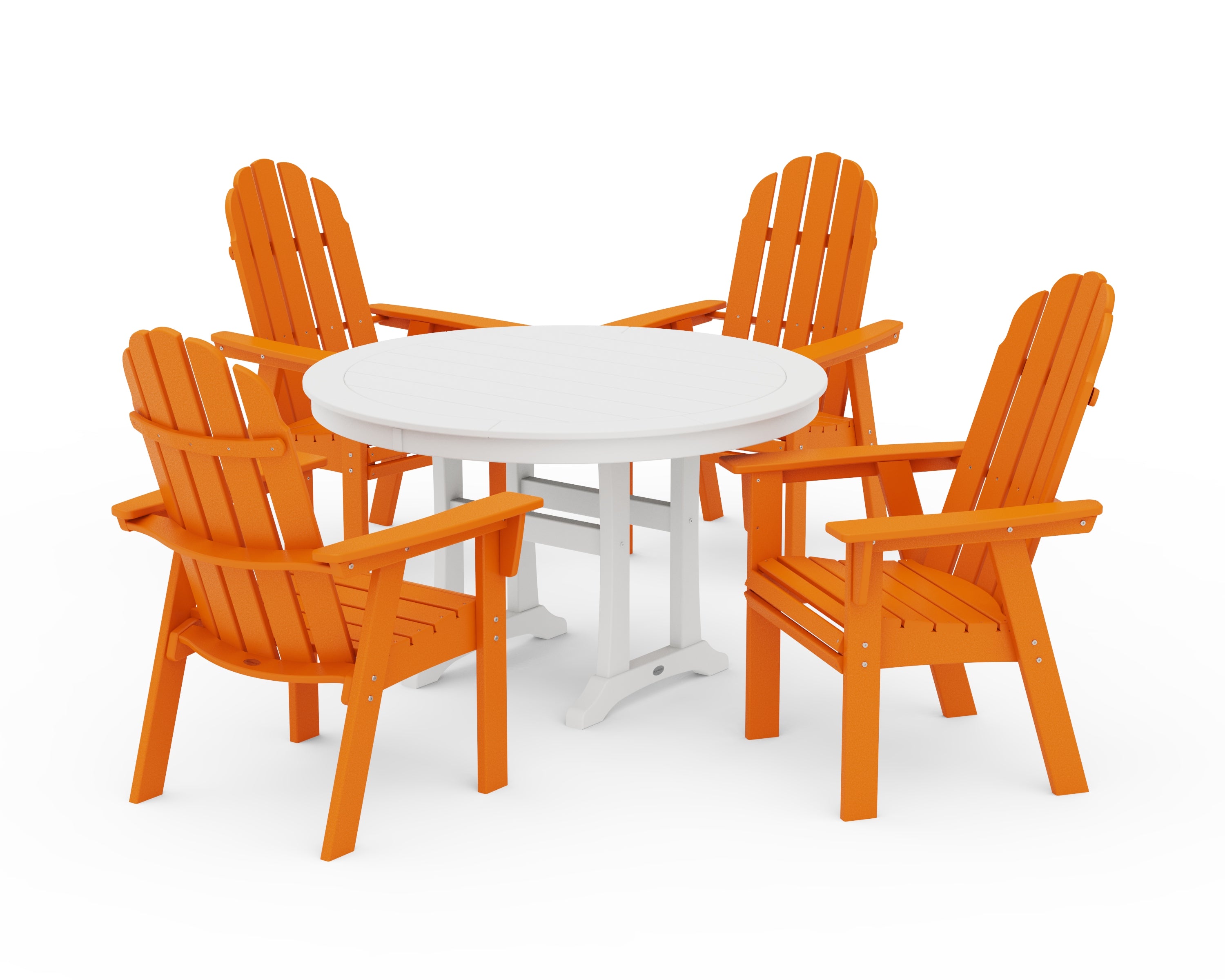 POLYWOOD Vineyard Curveback Adirondack 5-Piece Nautical Trestle Dining Set in Tangerine / White