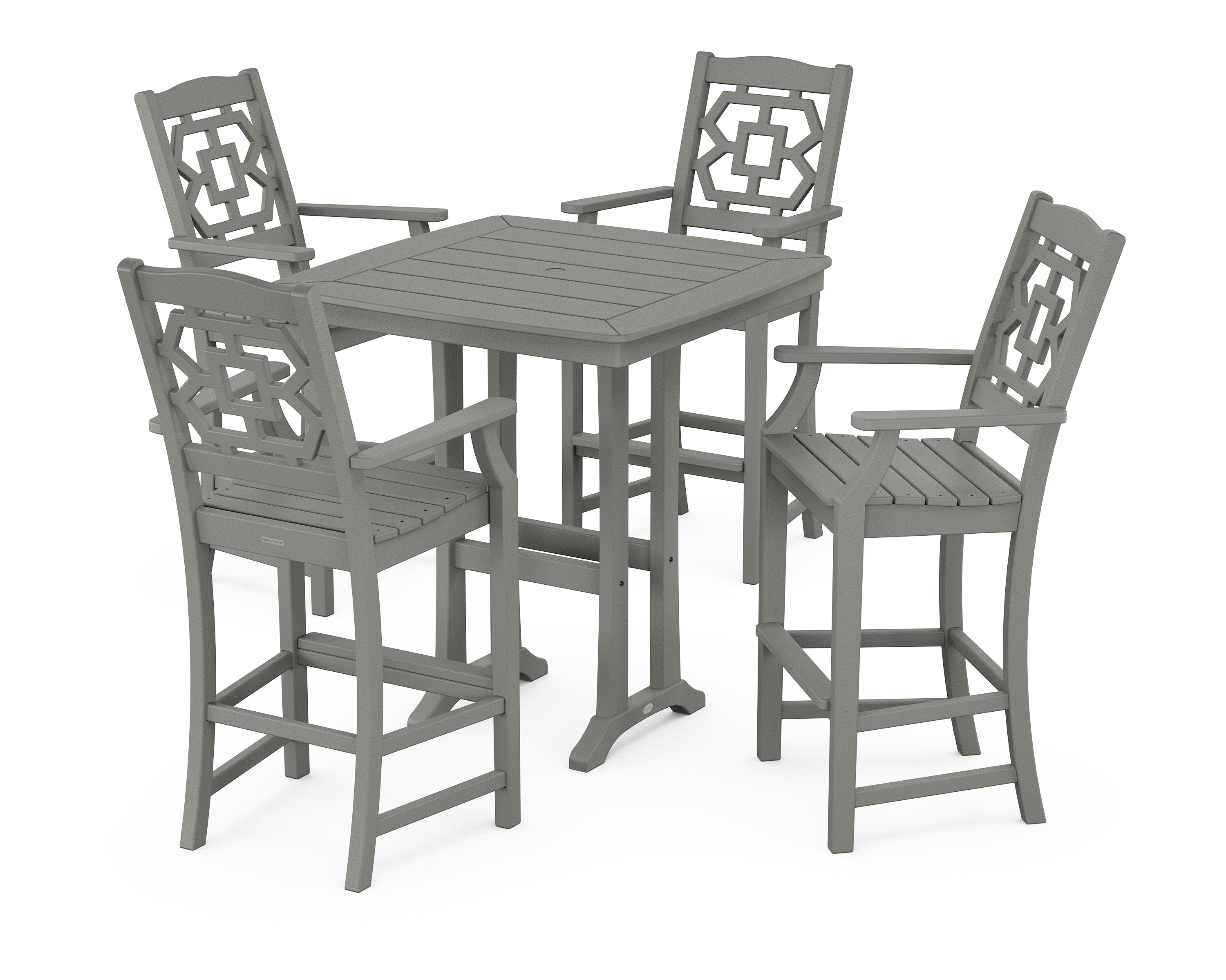 Martha Stewart by POLYWOOD Chinoiserie 5-Piece Bar Set with Trestle Legs in Slate Grey