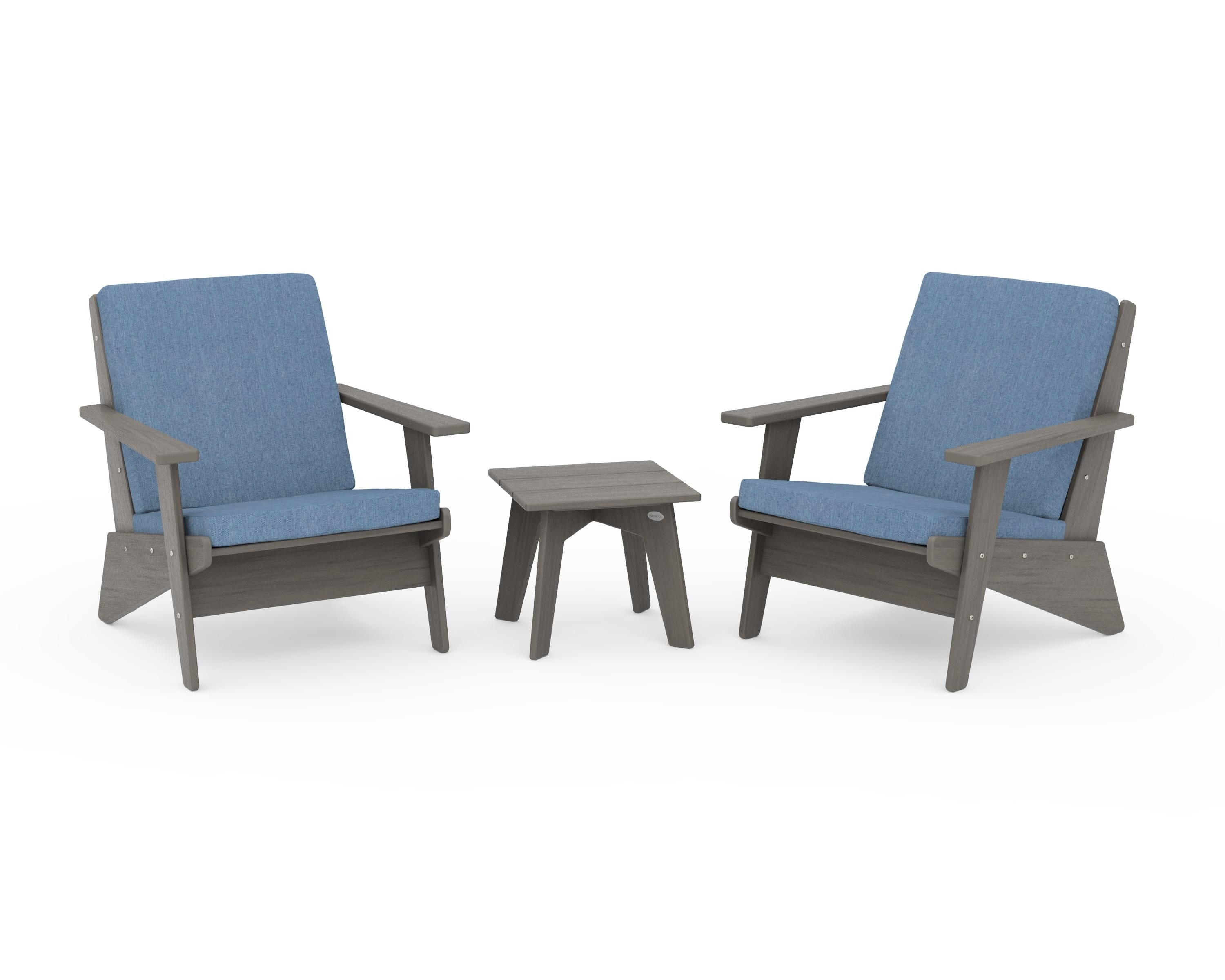 POLYWOOD Riviera Modern Lounge 3-Piece Set in Driftwood / Sky Blue