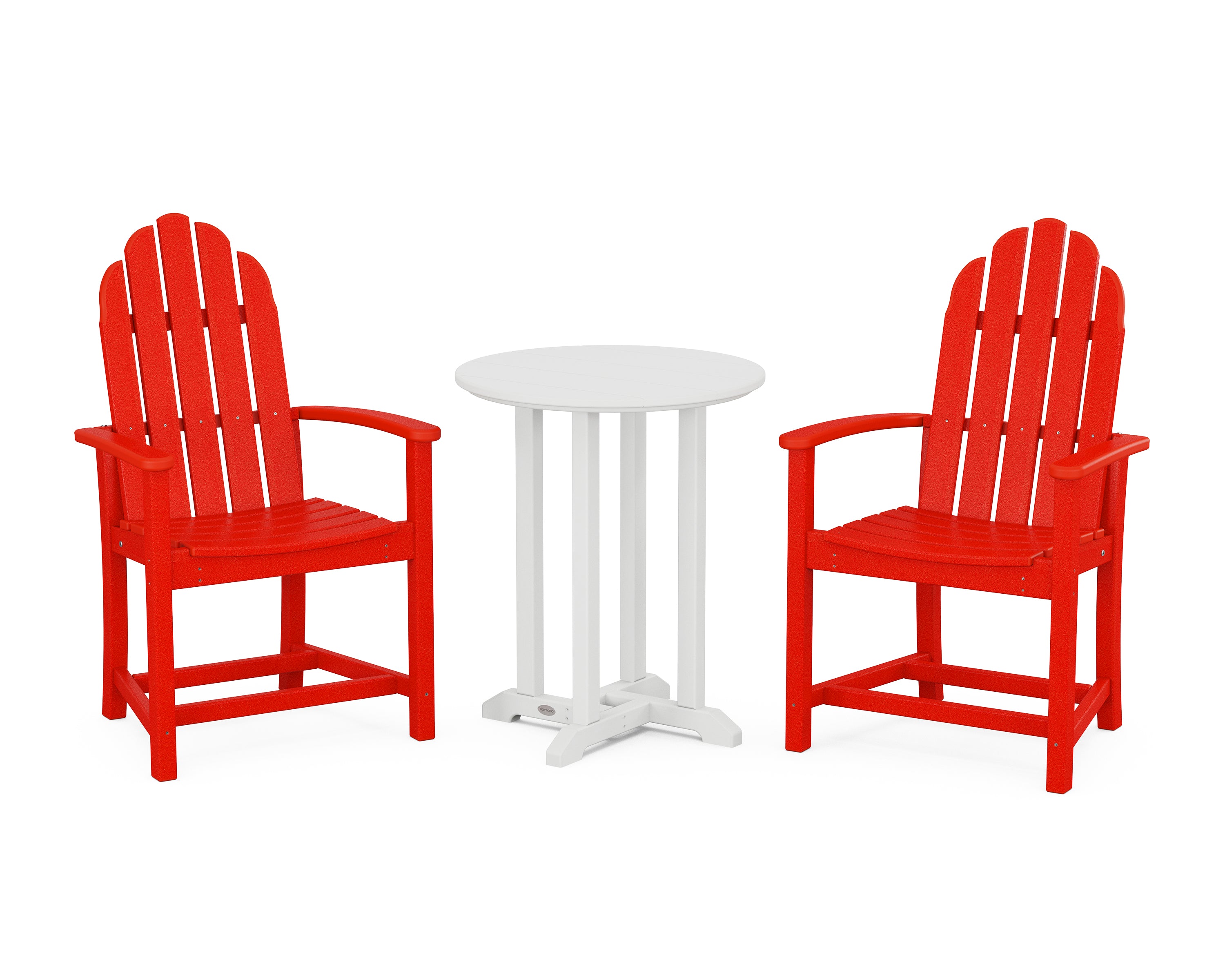 POLYWOOD Classic Adirondack 3-Piece Round Bistro Dining Set in Sunset Red / White