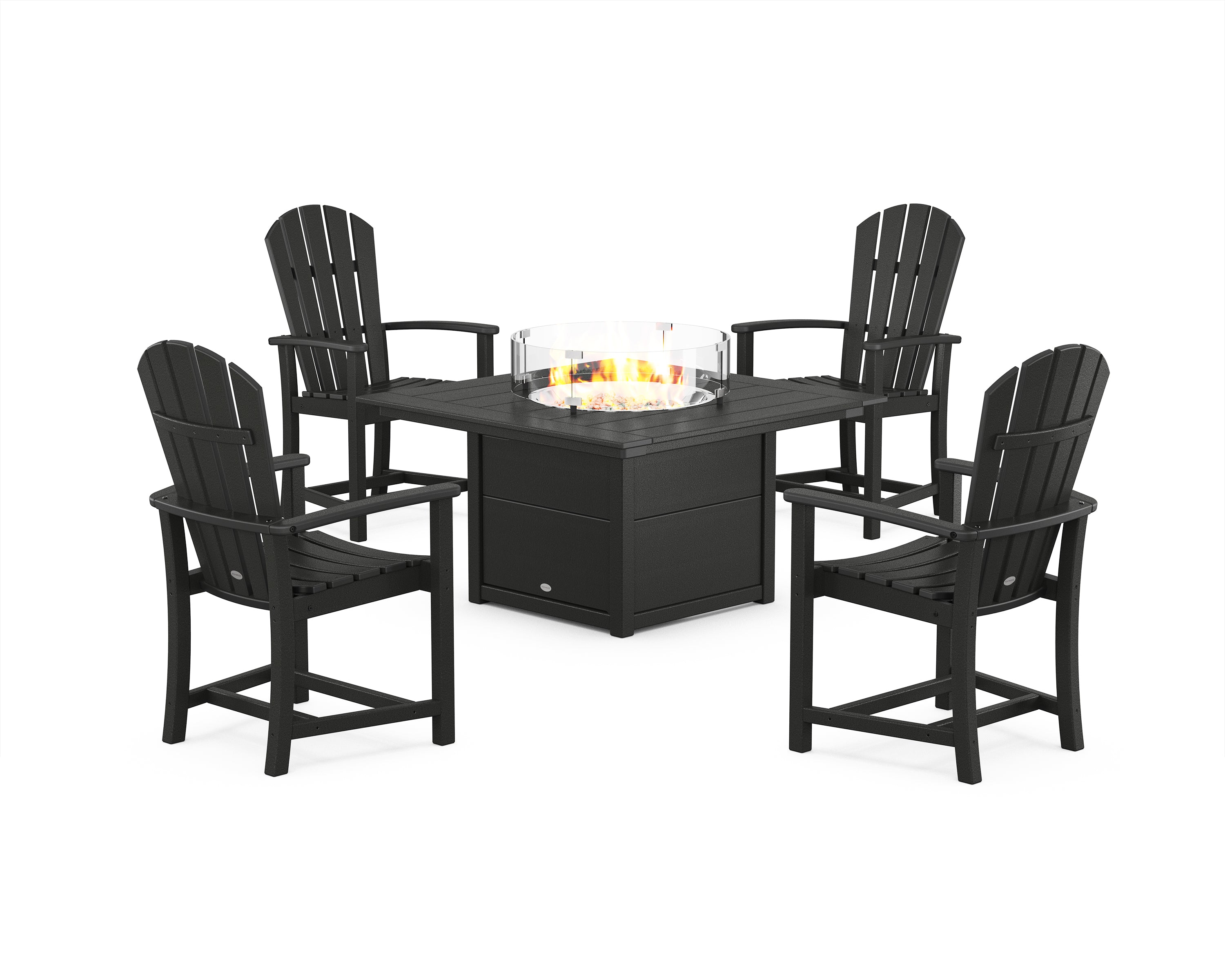 POLYWOOD Palm Coast 4-Piece Upright Adirondack Conversation Set with Fire Pit Table in Black