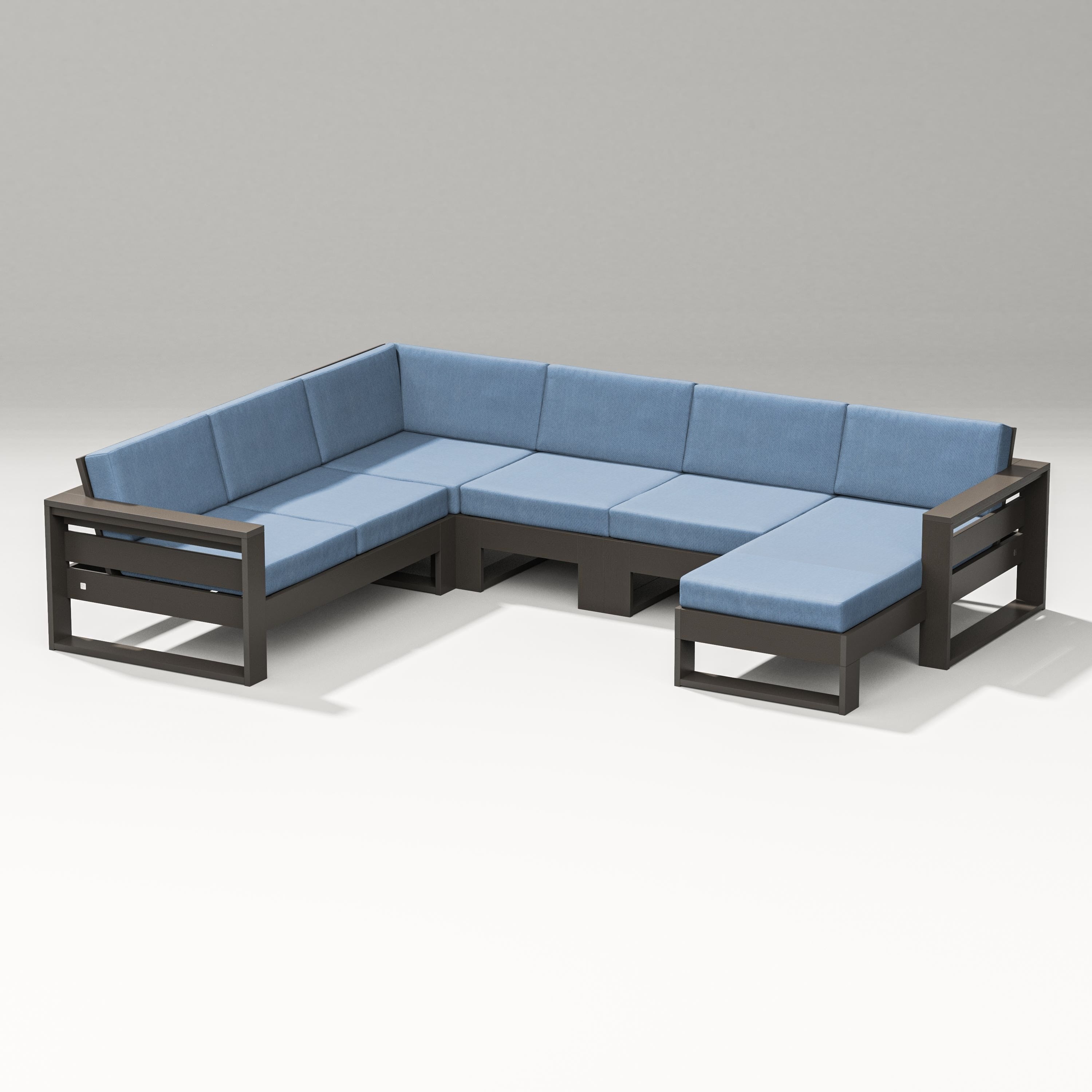 PW Designer Series Latitude Corner Sectional with Right Chaise in Vintage Coffee / Sky Blue