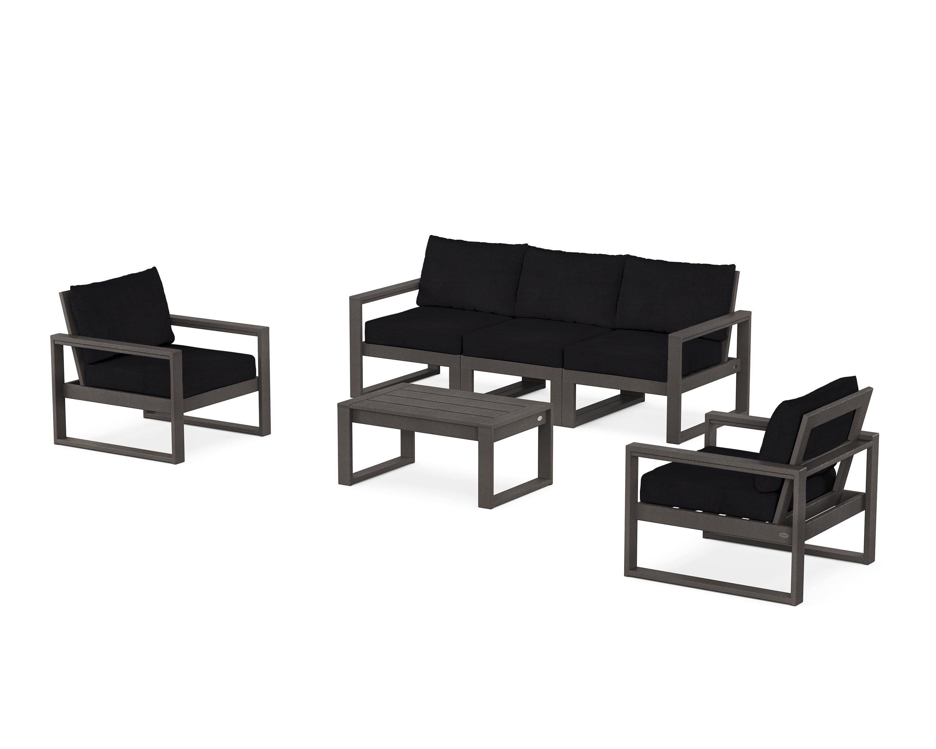 POLYWOOD EDGE Sectional 4-Piece Deep Seating Set with Sofa in Vintage Coffee / Midnight Linen