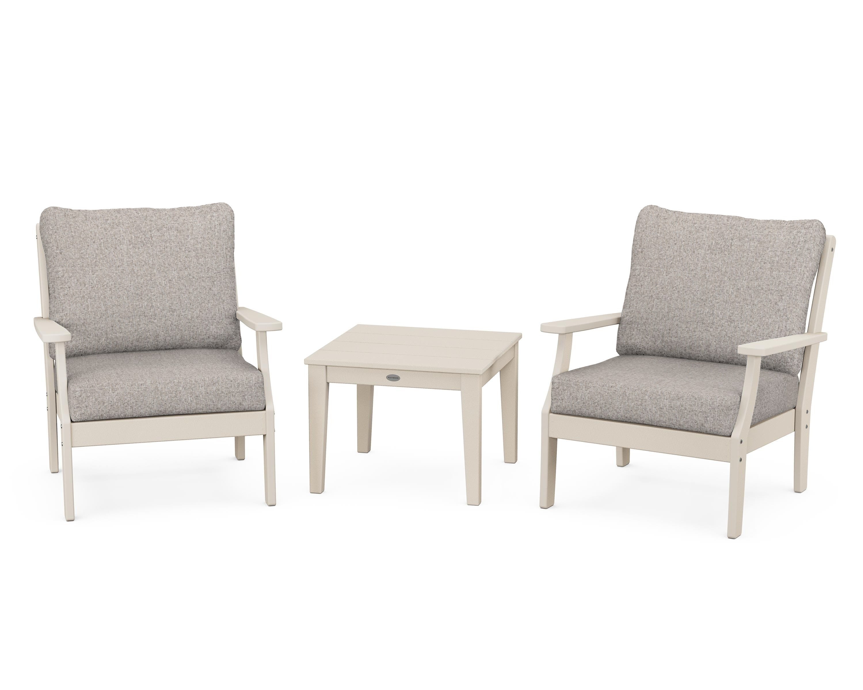 POLYWOOD Braxton 3-Piece Deep Seating Set in Sand / Weathered Tweed