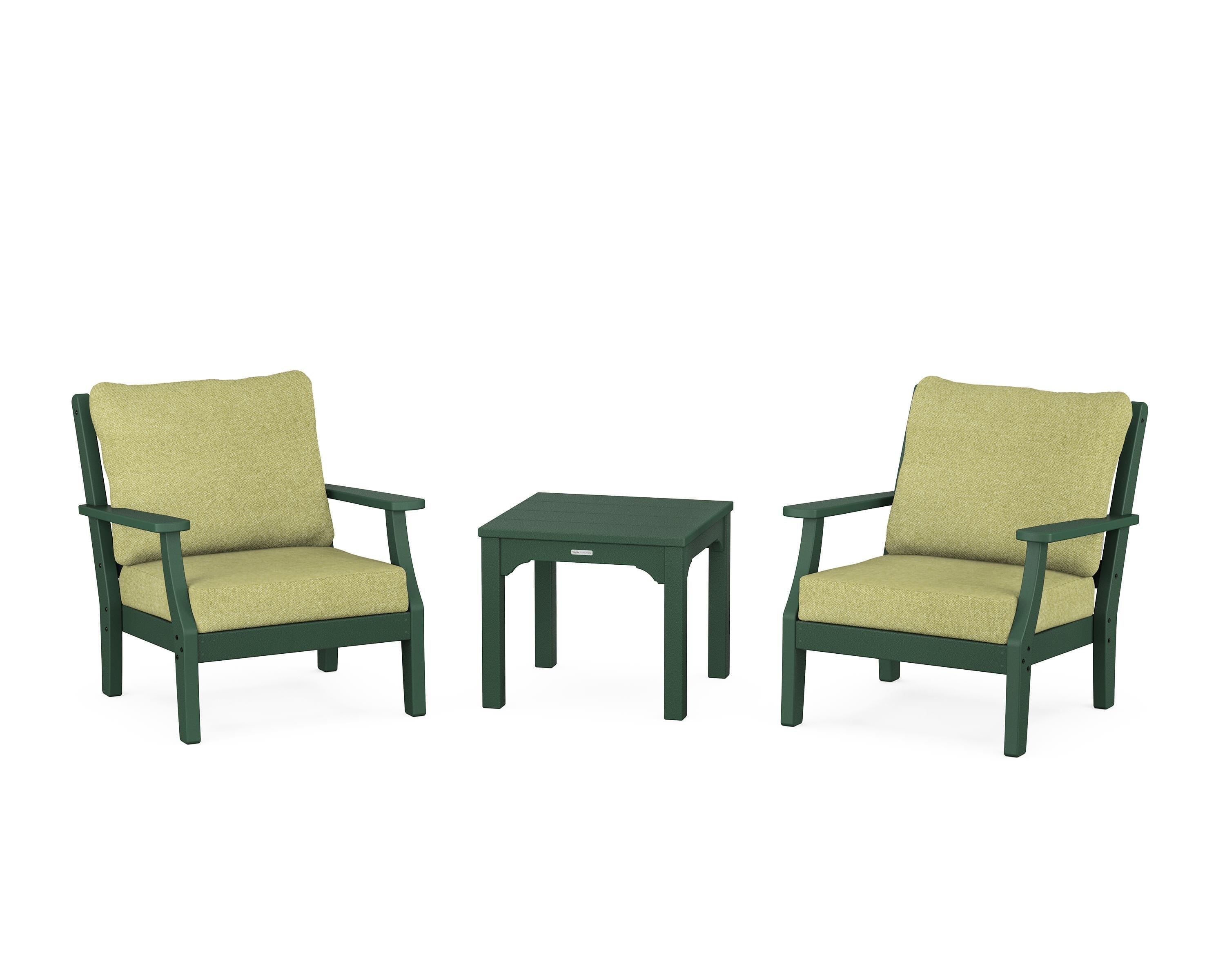 Martha Stewart by POLYWOOD Chinoiserie 3-Piece Deep Seating Set in Green / Chartreuse Boucle
