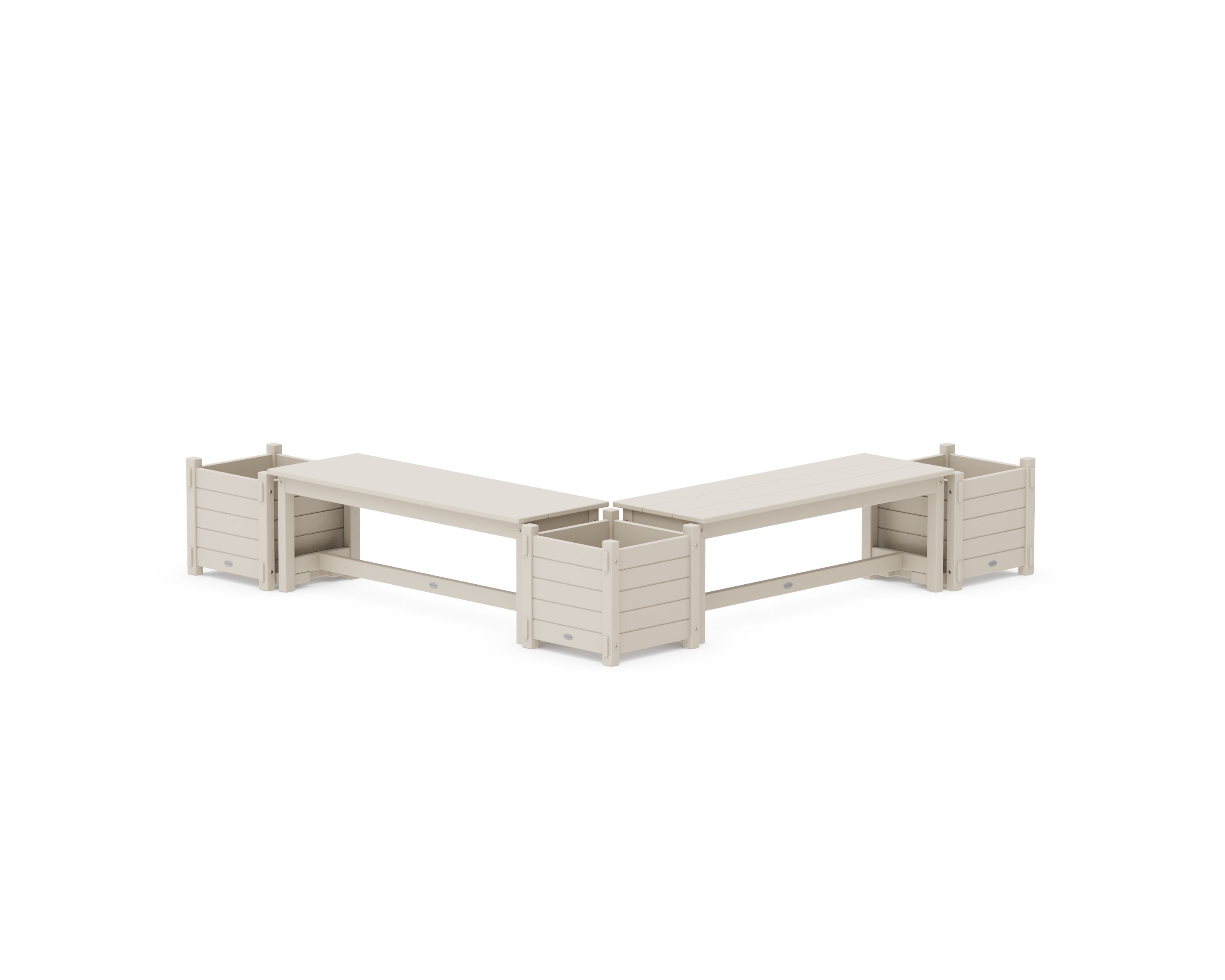 POLYWOOD 48" Nautical L- Shaped Planter Bench Corner Set in Sand