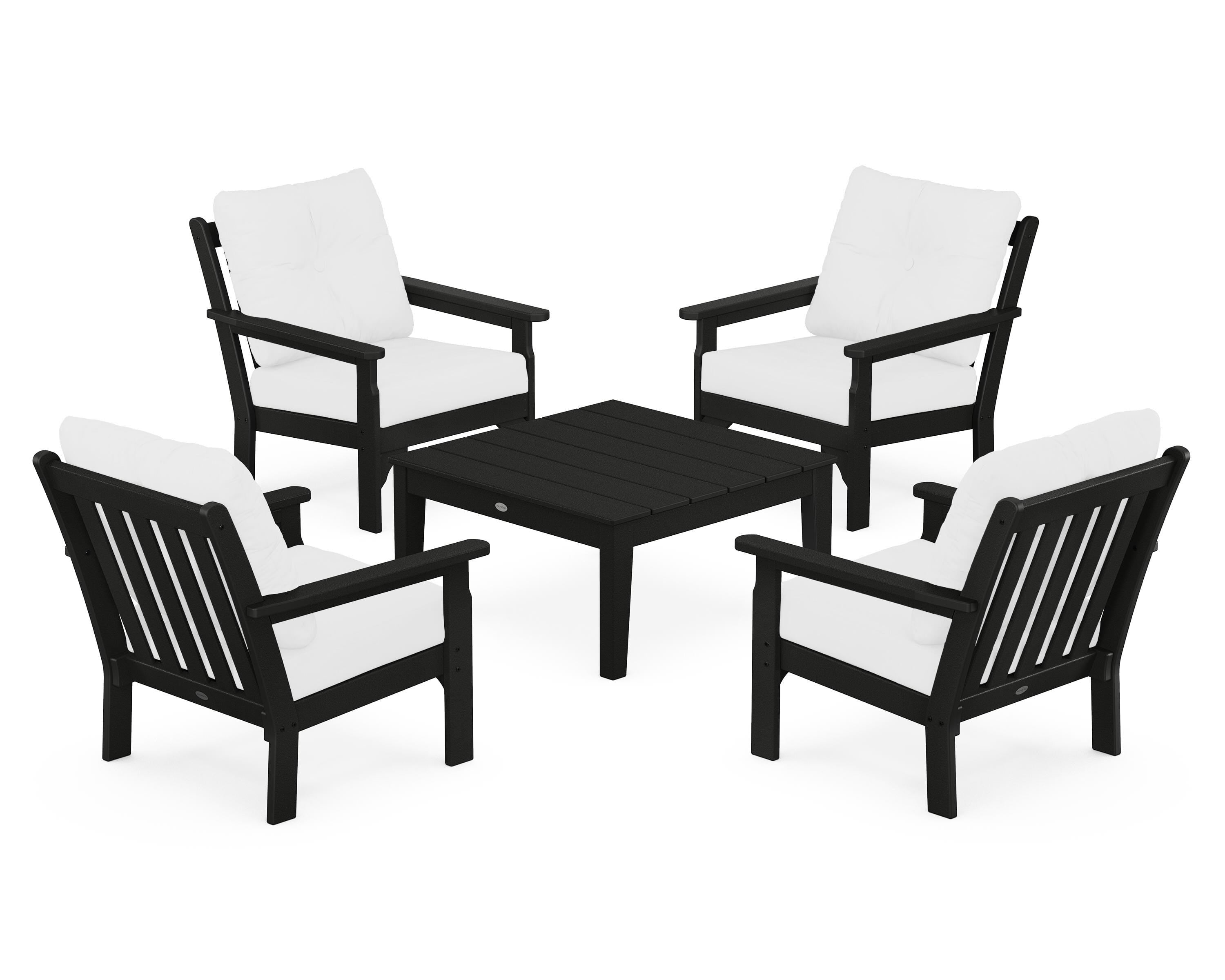 POLYWOOD Vineyard 5-Piece Deep Seating Conversation Set in Black / Natural