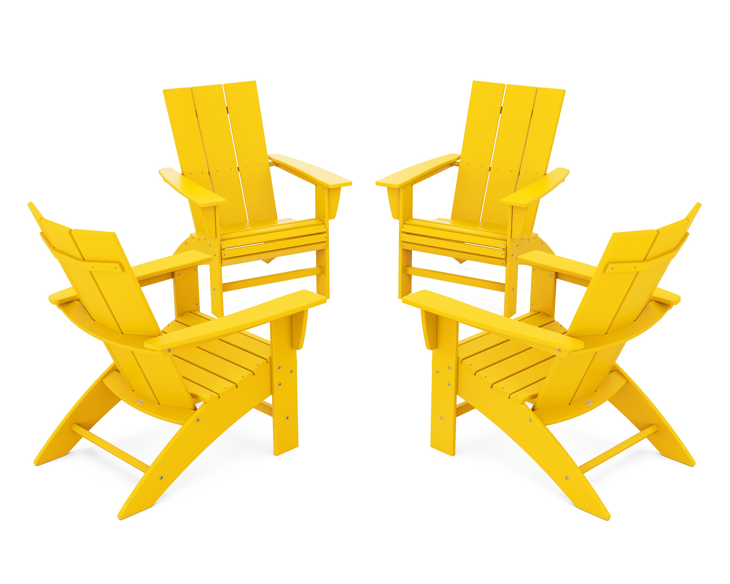 POLYWOOD 4-Piece Modern Curveback Adirondack Conversation Set in Lemon