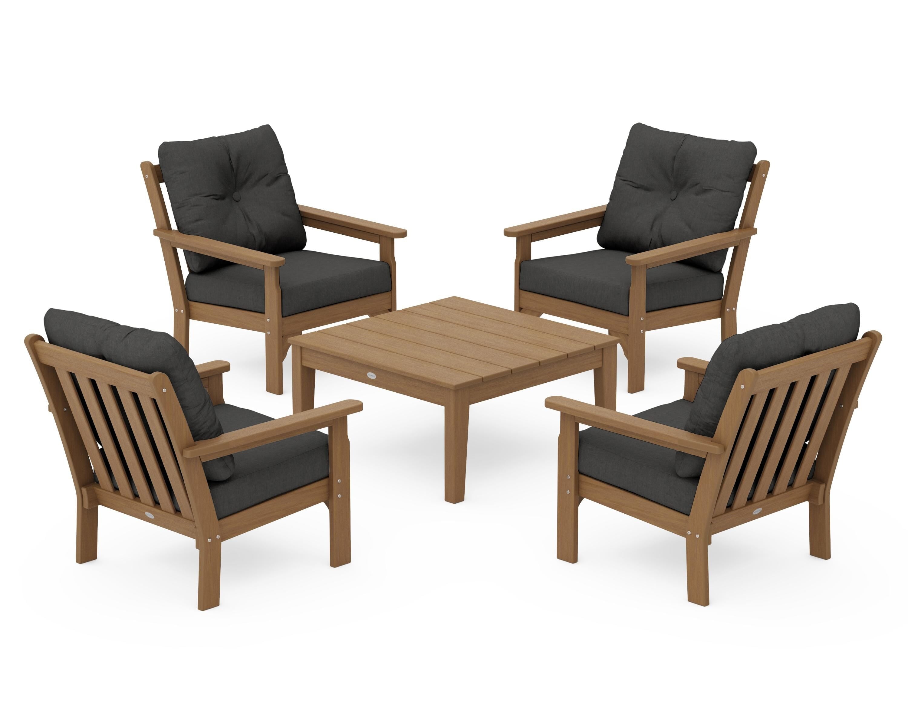 POLYWOOD Vineyard 5-Piece Deep Seating Conversation Set in Natural / Spectrum Carbon