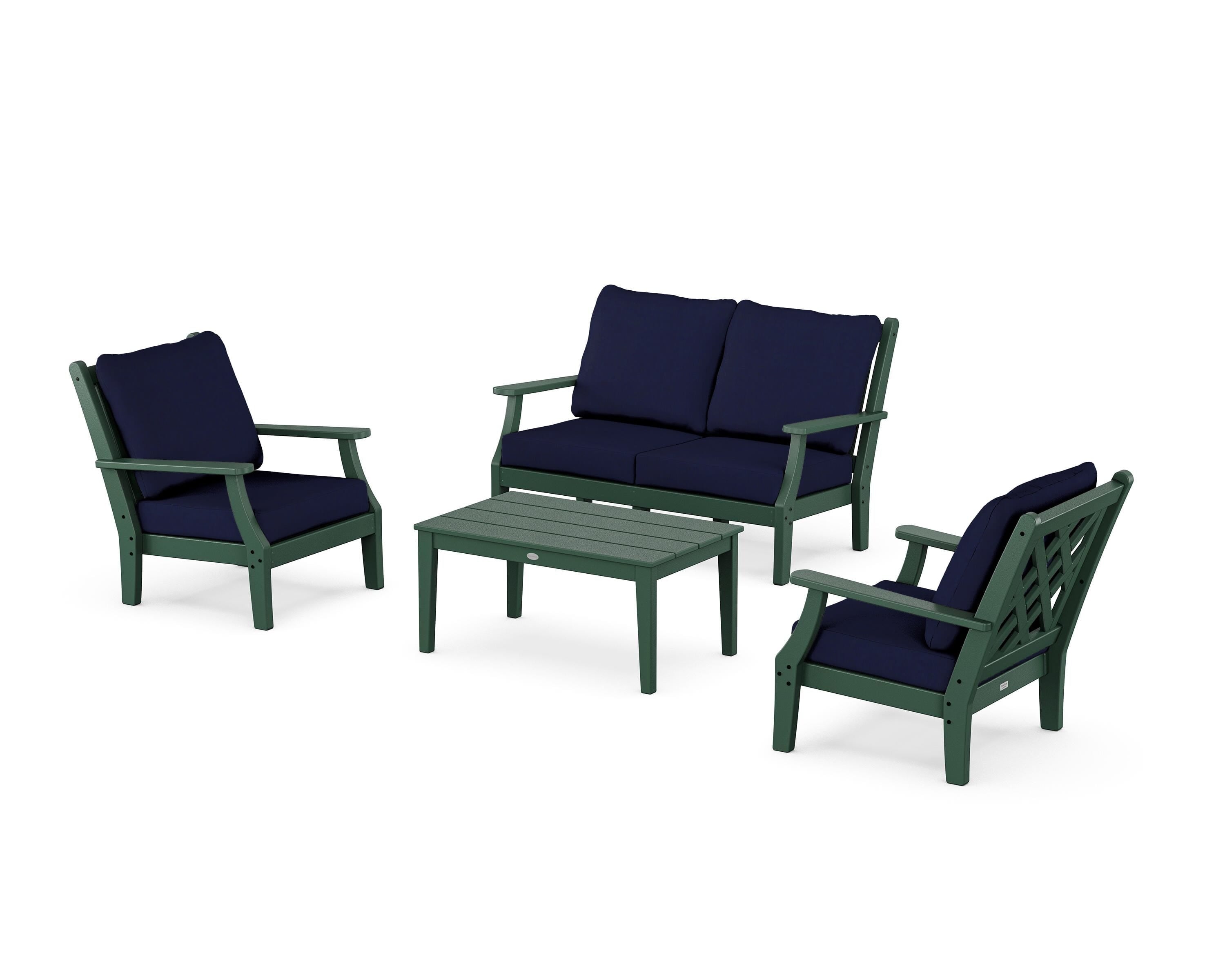 Country Living Wovendale 4-Piece Deep Seating Set with Loveseat in Green / Navy