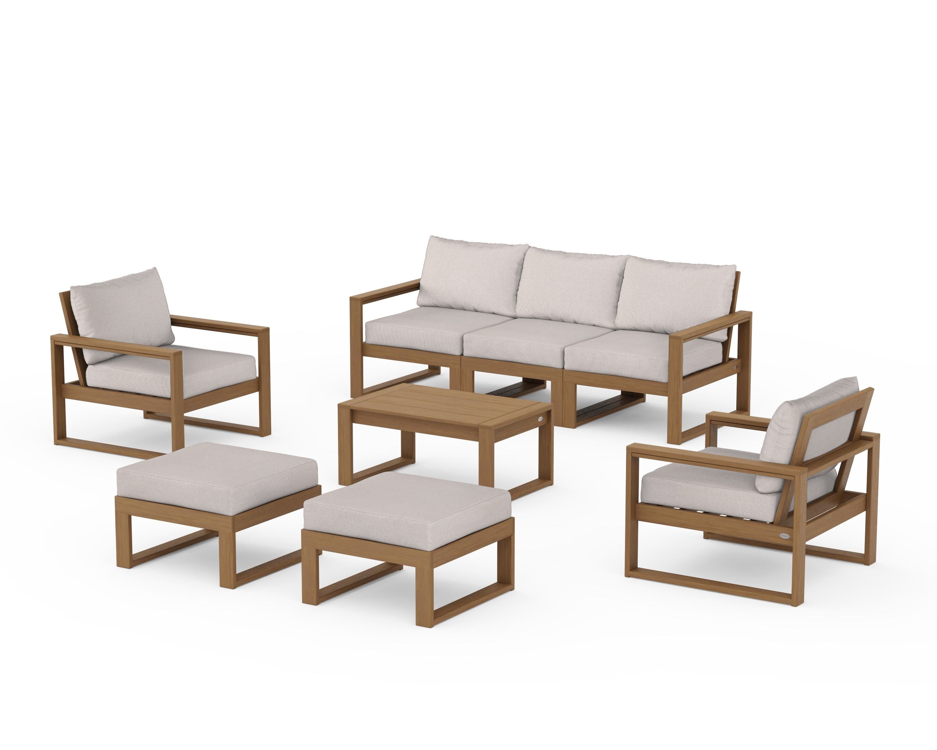 POLYWOOD EDGE Sectional 8-Piece Lounge Sofa Set in Natural / Dune Burlap