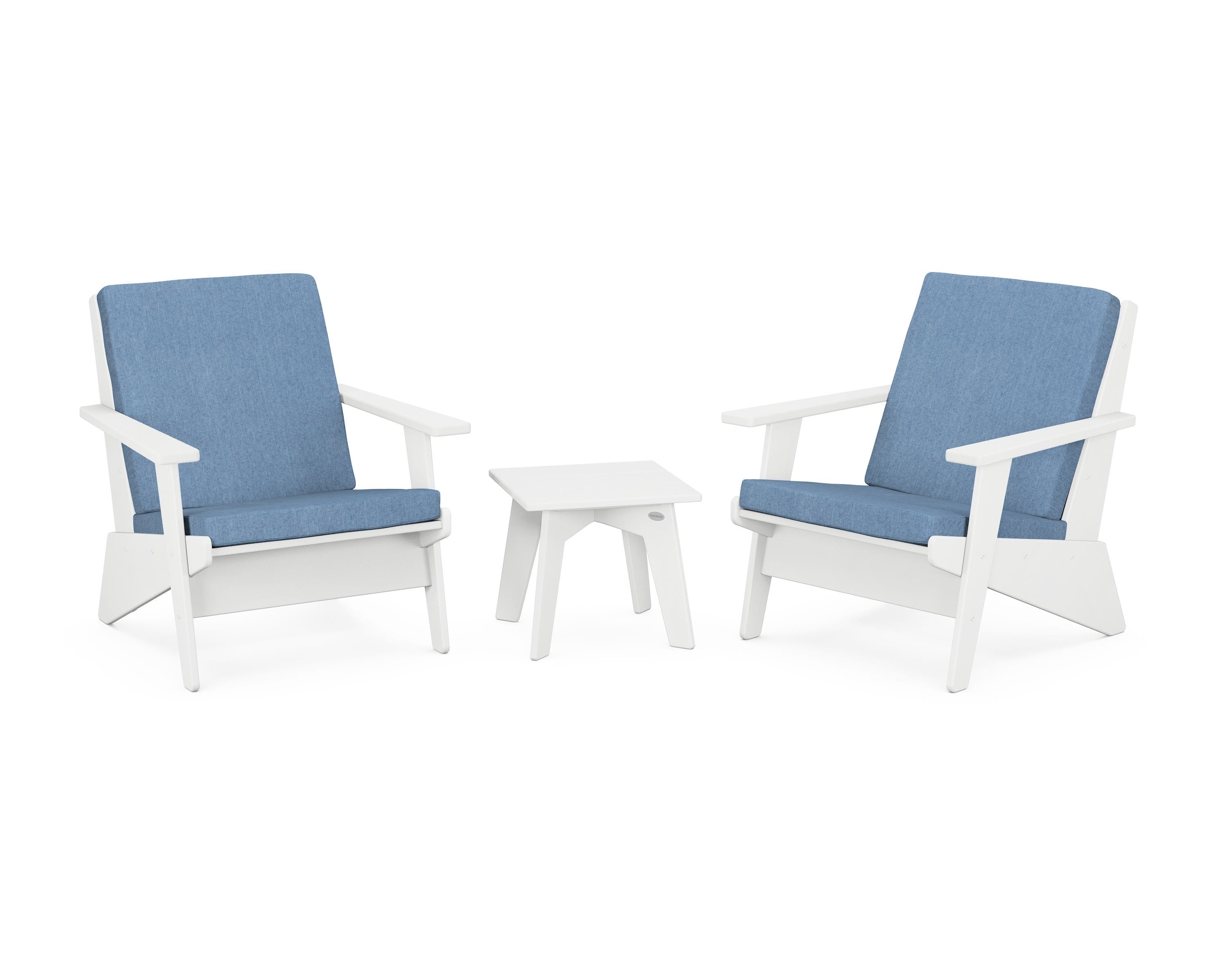 POLYWOOD Riviera Modern Lounge 3-Piece Set in White / Sky Blue