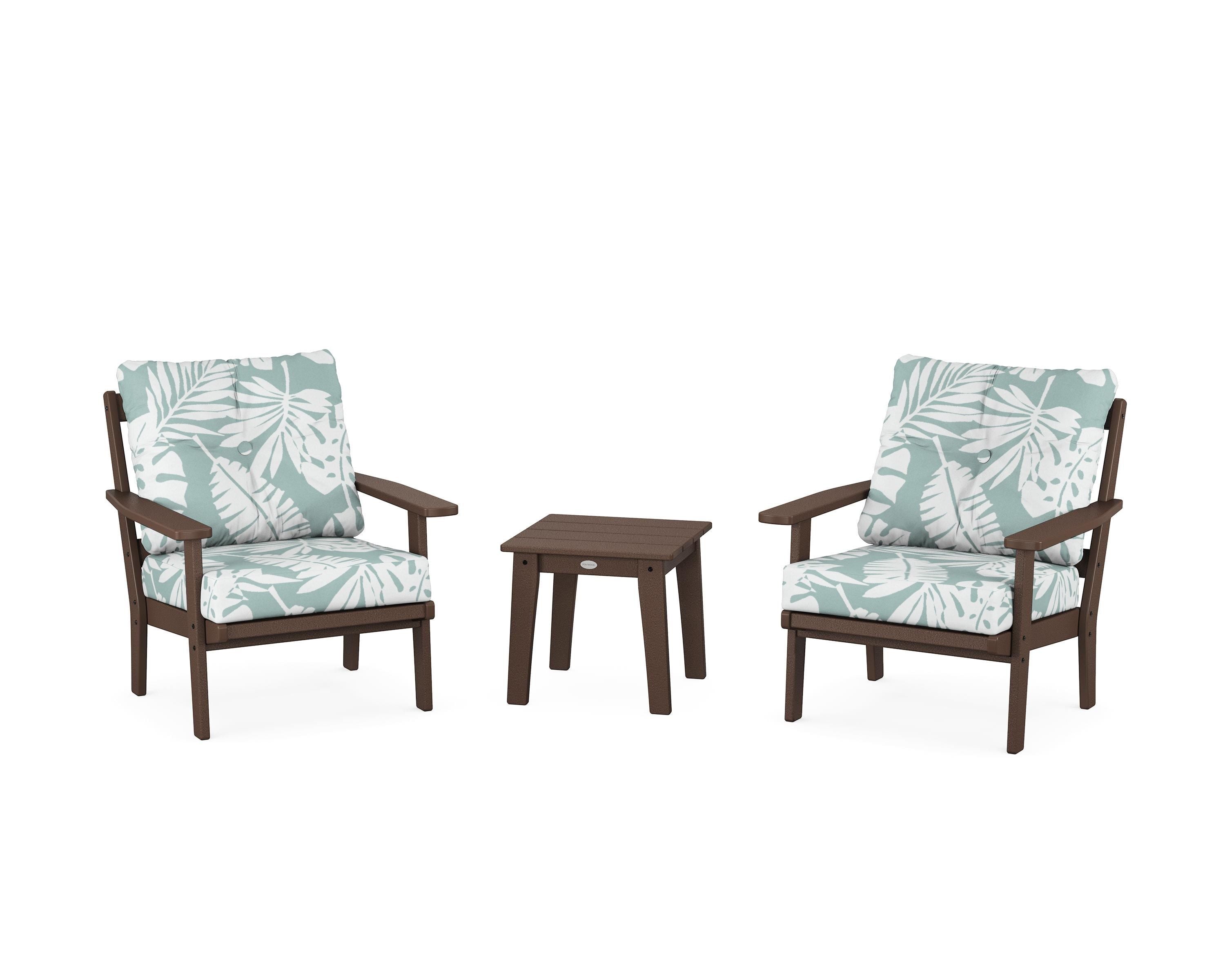 POLYWOOD Oxford 3-Piece Deep Seating Set in Mahogany / Leaf Glacier Spa