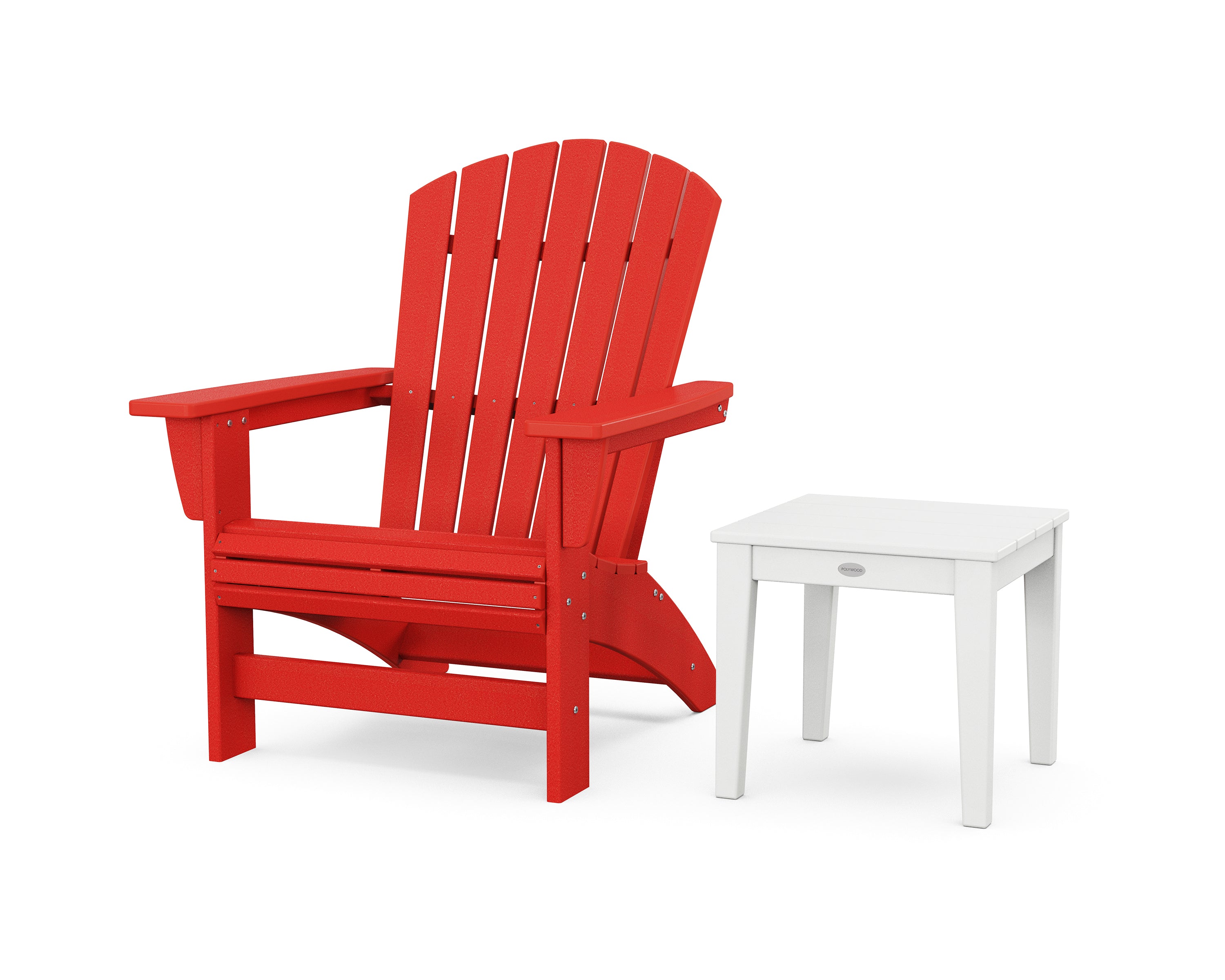 POLYWOOD Nautical Grand Adirondack Chair with Side Table in Sunset Red / White