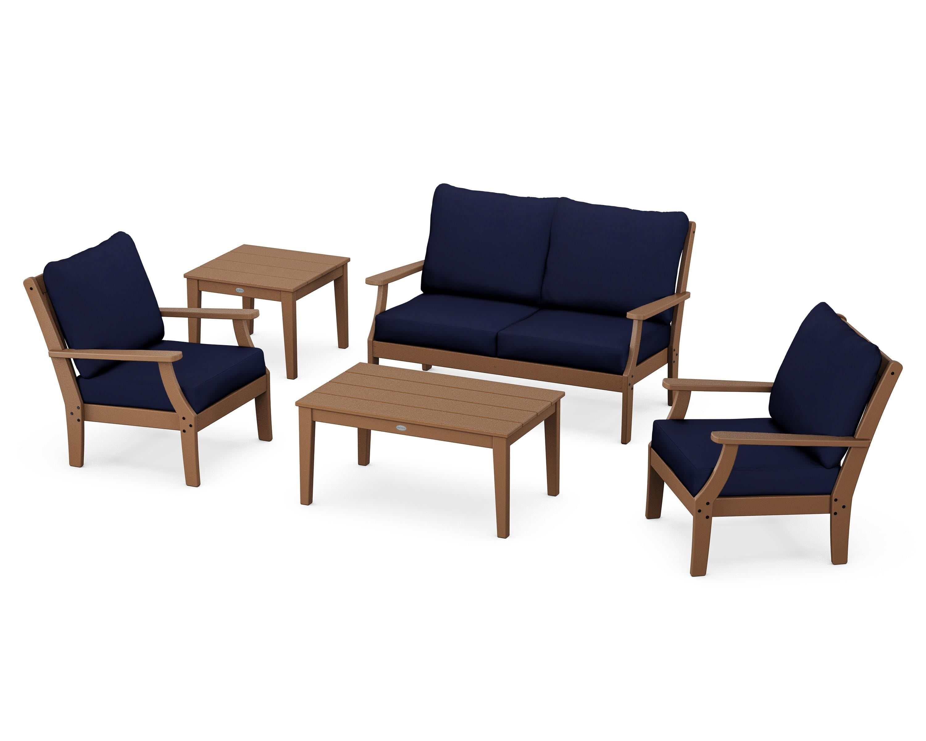 POLYWOOD Braxton 5-Piece Deep Seating Set in Teak / Navy