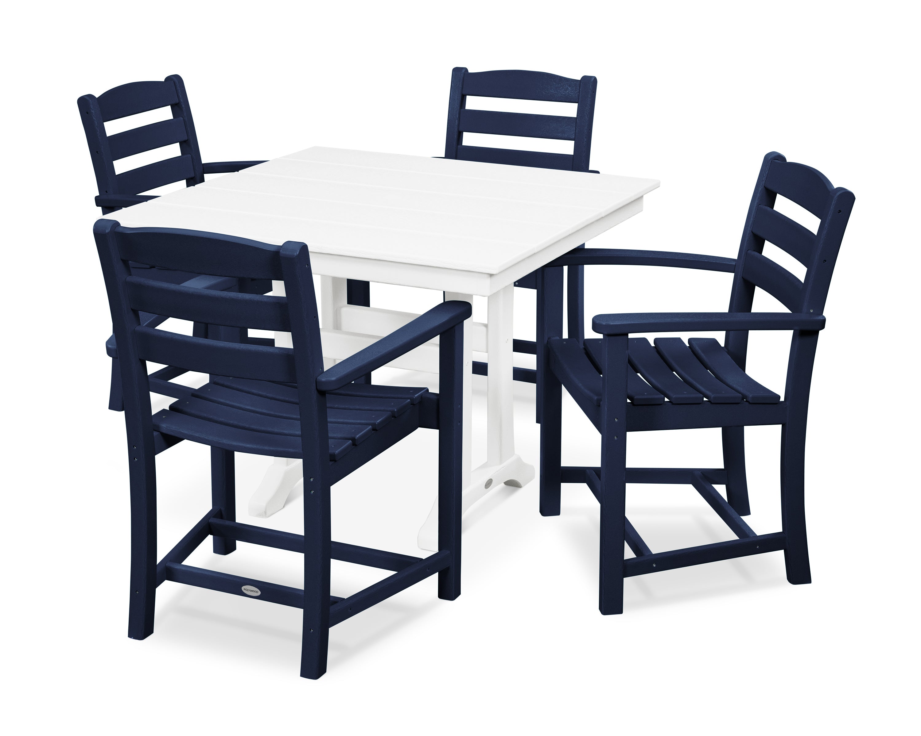 POLYWOOD La Casa Café 5-Piece Farmhouse Trestle Arm Chair Dining Set in Navy / White